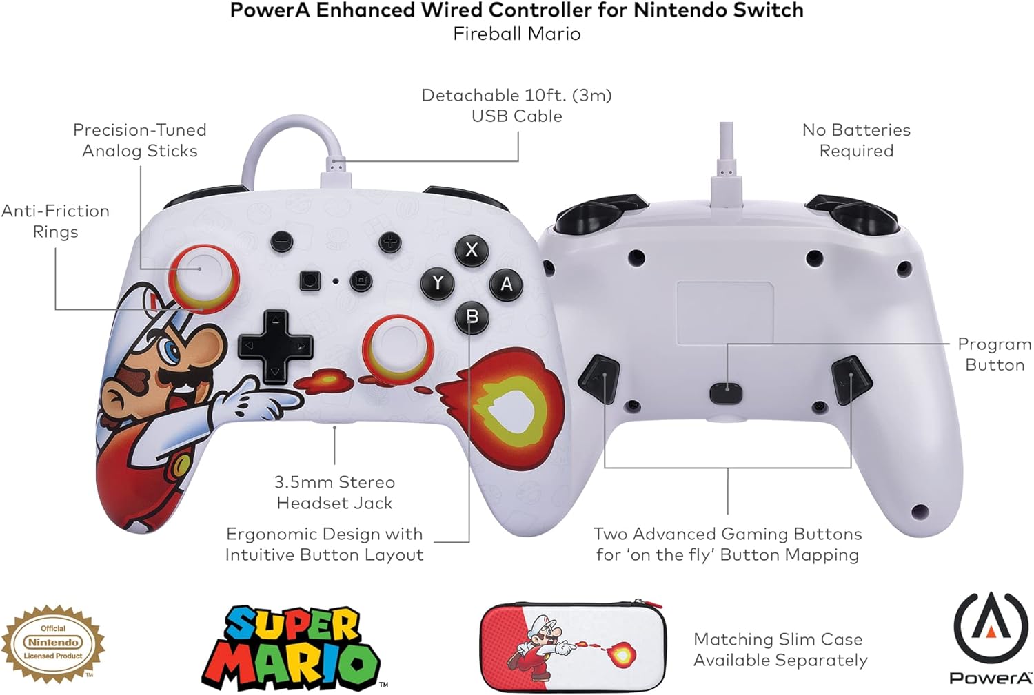PowerA Enhanced Wired Controller for Nintendo Switch - Fireball Mario (Officially Licensed)