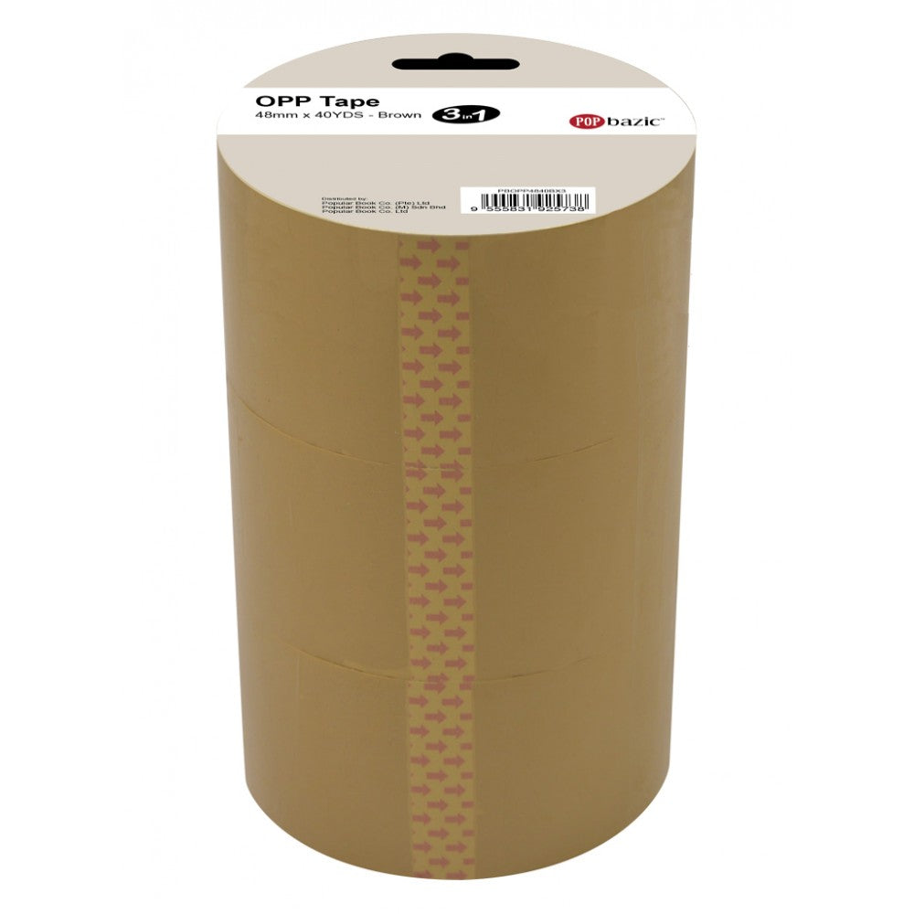 POP BAZIC OPP Tape 48MM x 40 Yards 3 in 1 - Brown