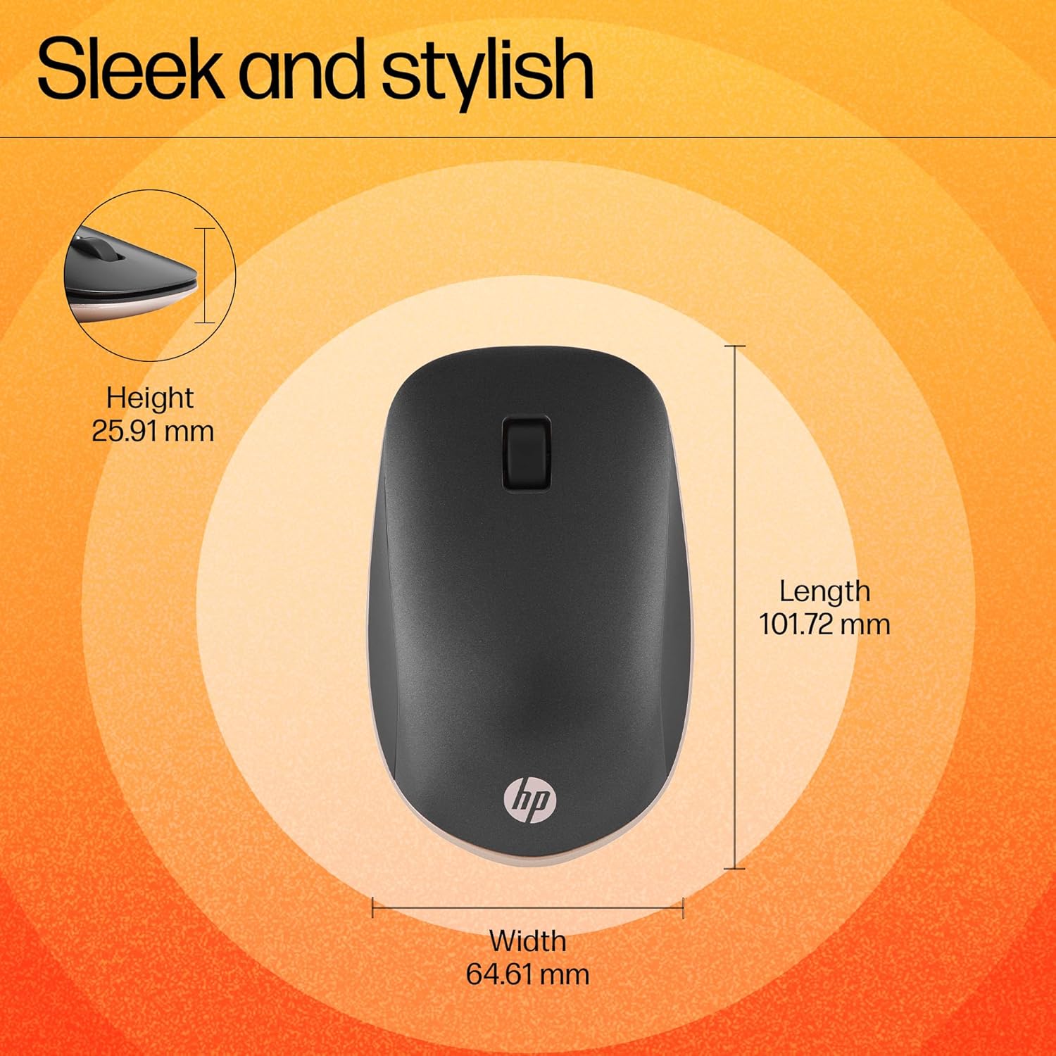 HP 410 Slim Wireless Mouse, Black (Model Number: 4M0X5AA#UUF), Bluetooth5, iPad, ChromeOS, Mac