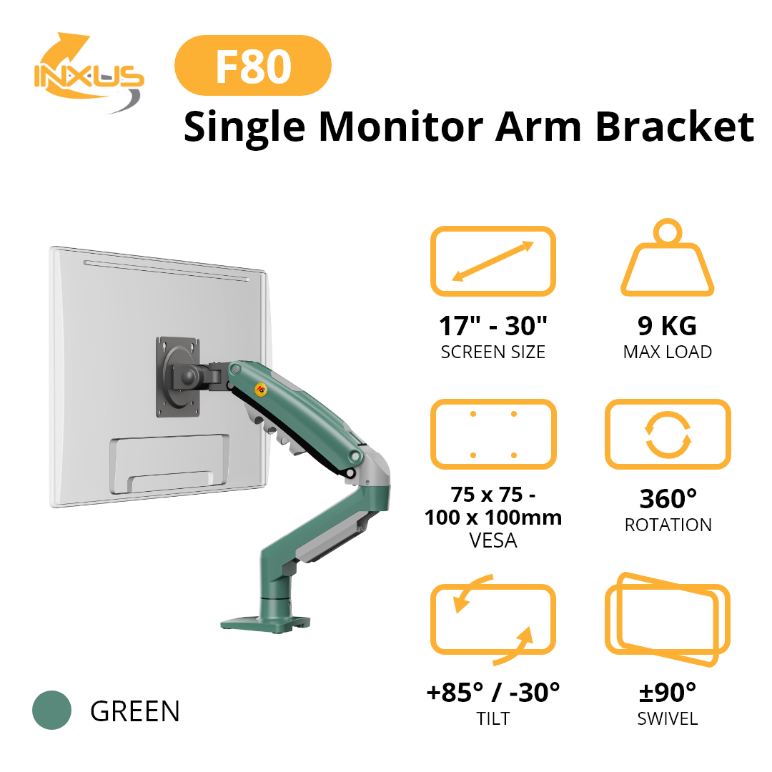 North Bayou F80 XK Single Monitor Arm - Green