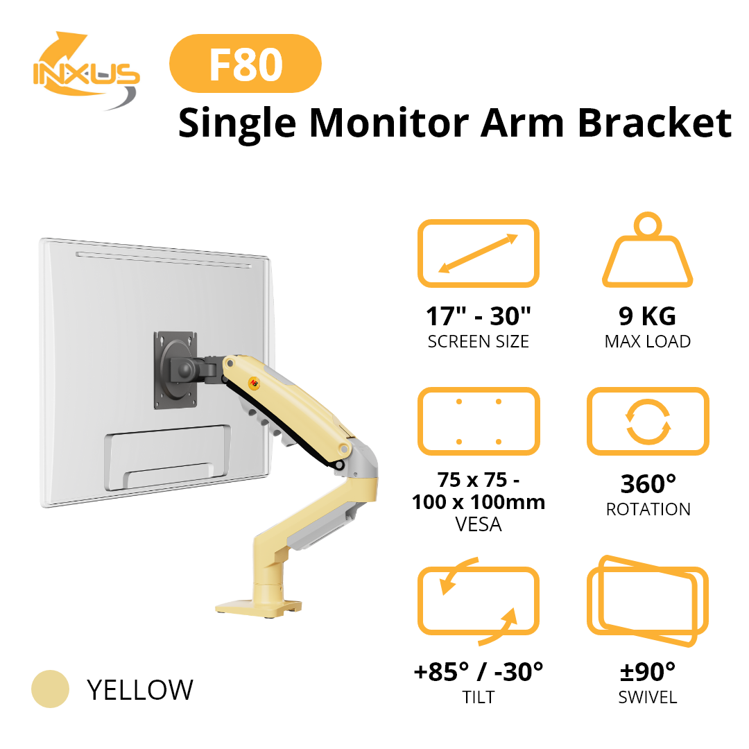 North Bayou F80 XD Single Monitor Arm - Yellow