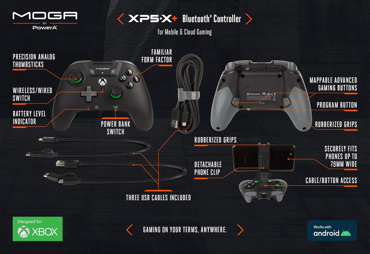 PowerA MOGA XP5-X Plus Bluetooth Controller for Mobile & Cloud Gaming on Android, iOS17, PC, Smart TV (Officially Licensed)