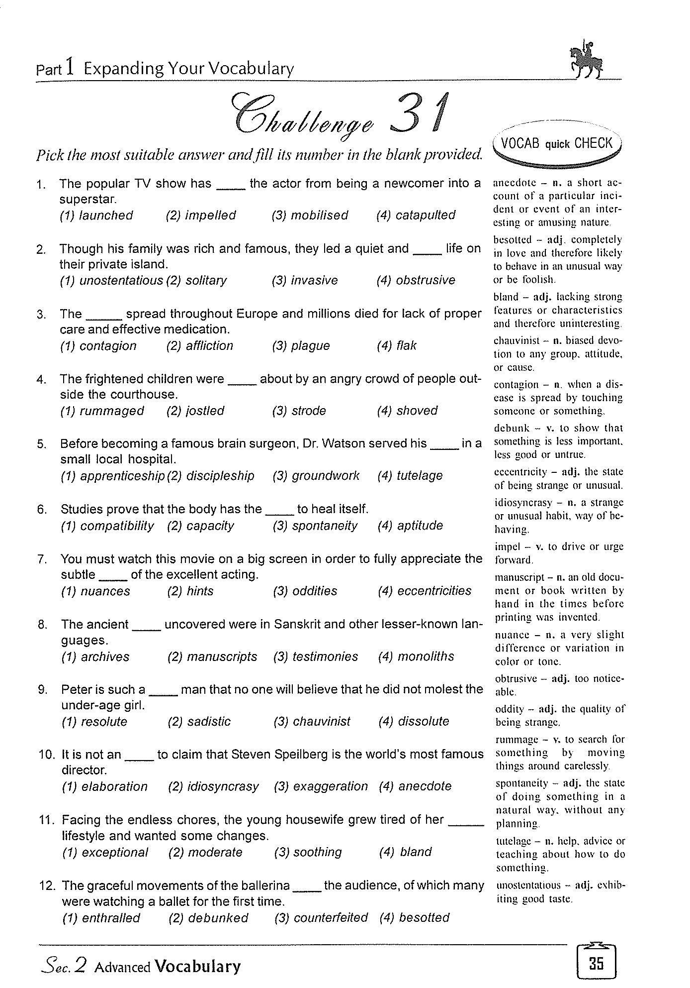 Secondary 2 Advanced Vocabulary