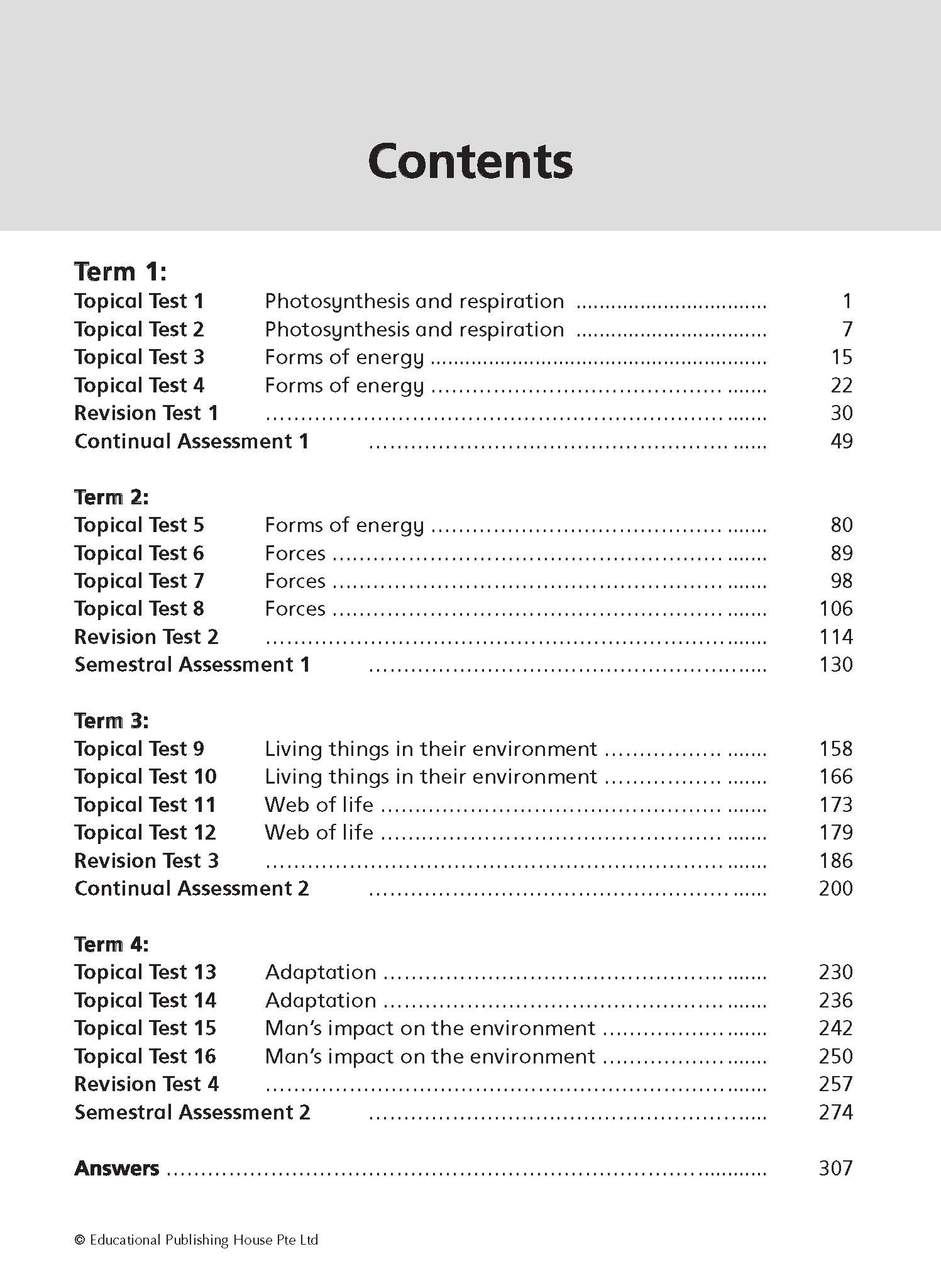 Primary 6 Science Topical Class Tests