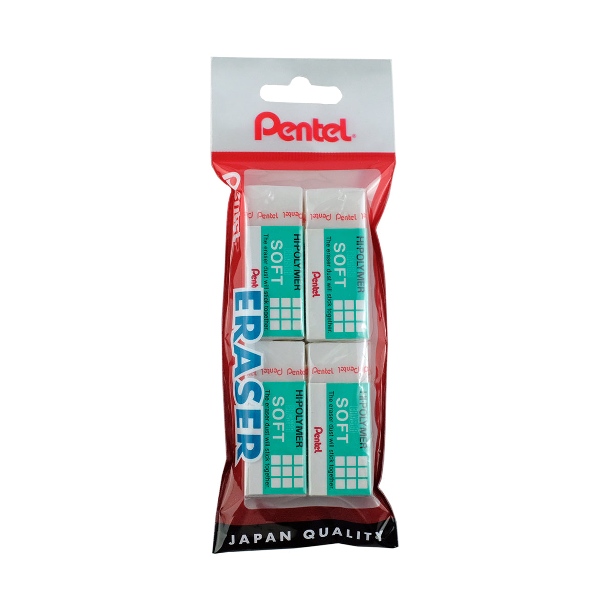 Pentel Hi-Polymer Eraser, White Erasers, Assorted Sizes, 6/Pack