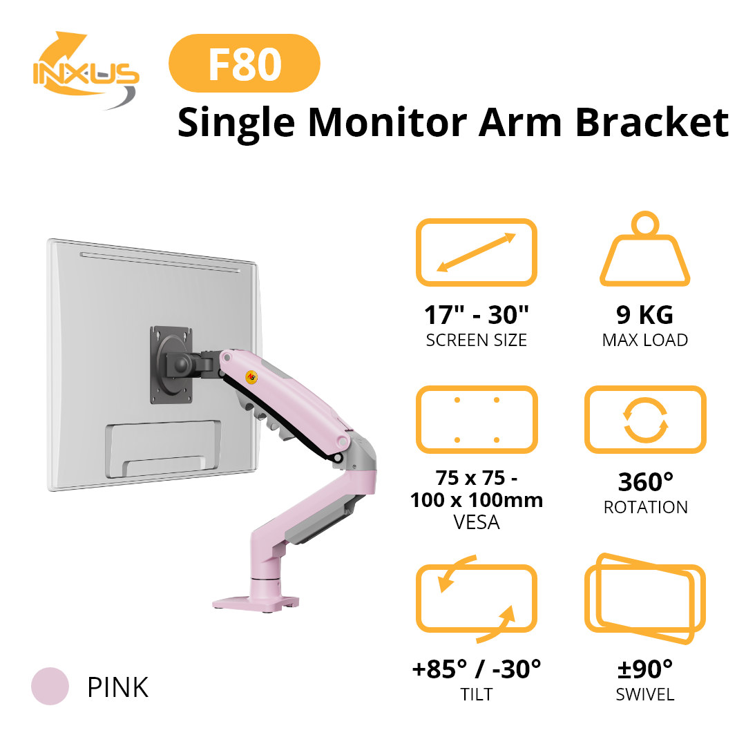North Bayou F80 XJ Single Monitor Arm - Pink