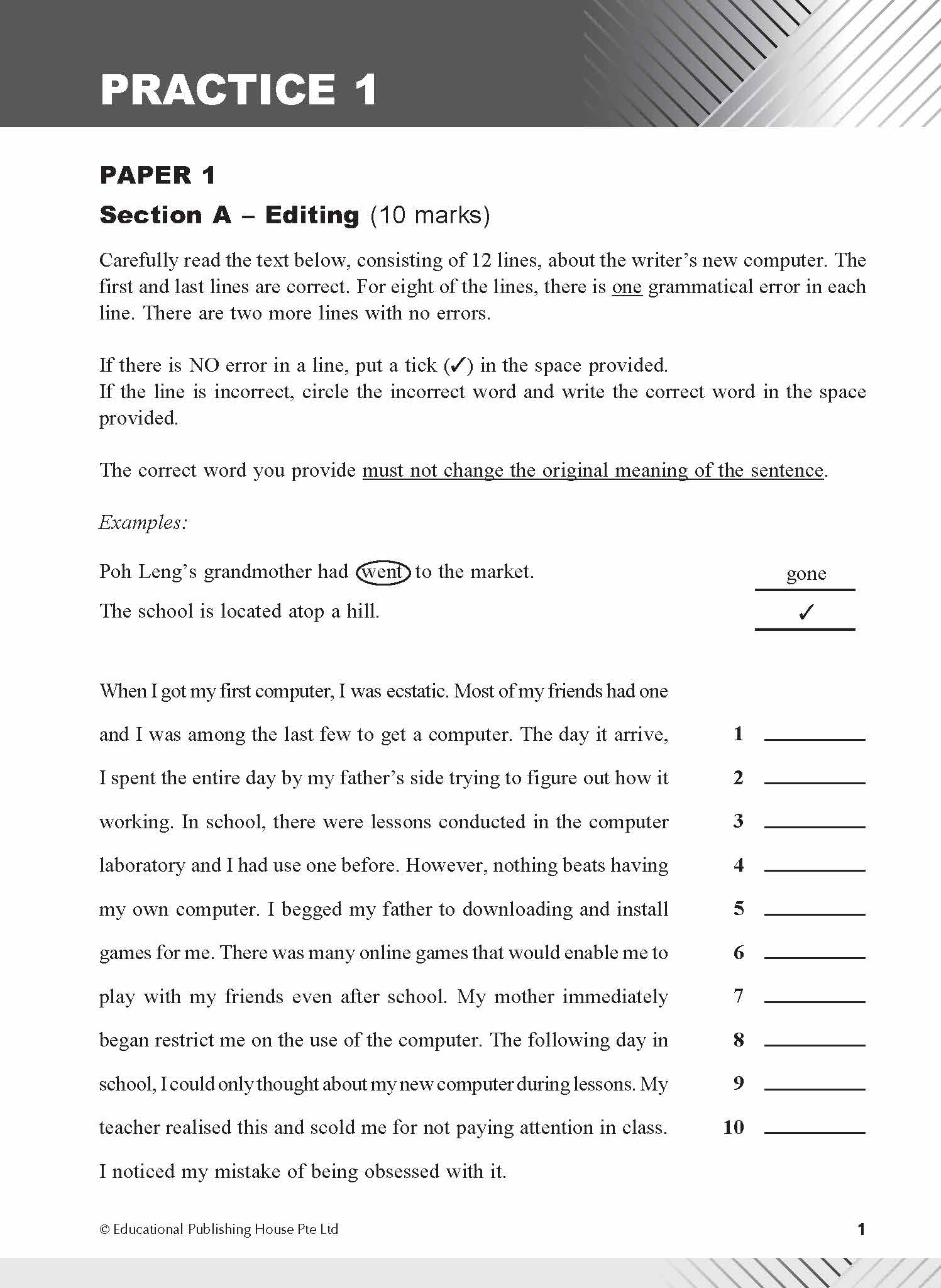 Secondary 1 Express/G3 English Examination Practice