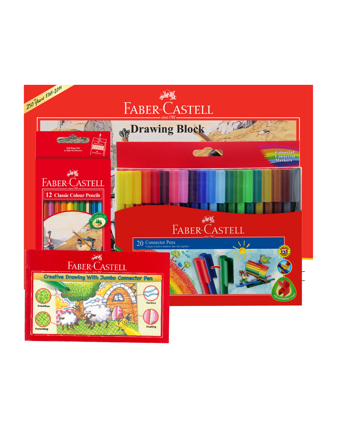Faber-Castell Classic Colour Pencil 12 + Connector Pen 20 + Uniquely Singapore Colouring Book Set-429789