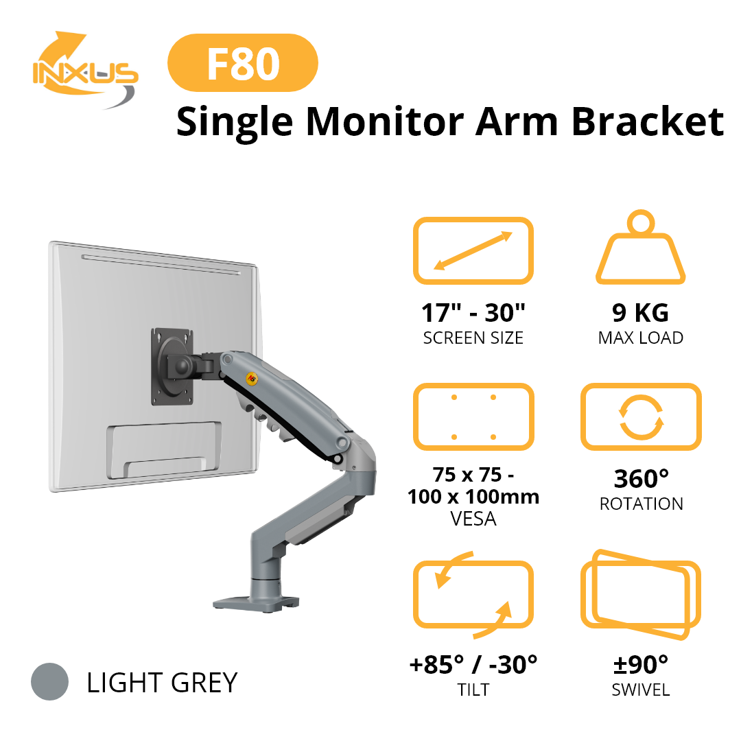 North Bayou F80 Single Monitor Arm - Grey