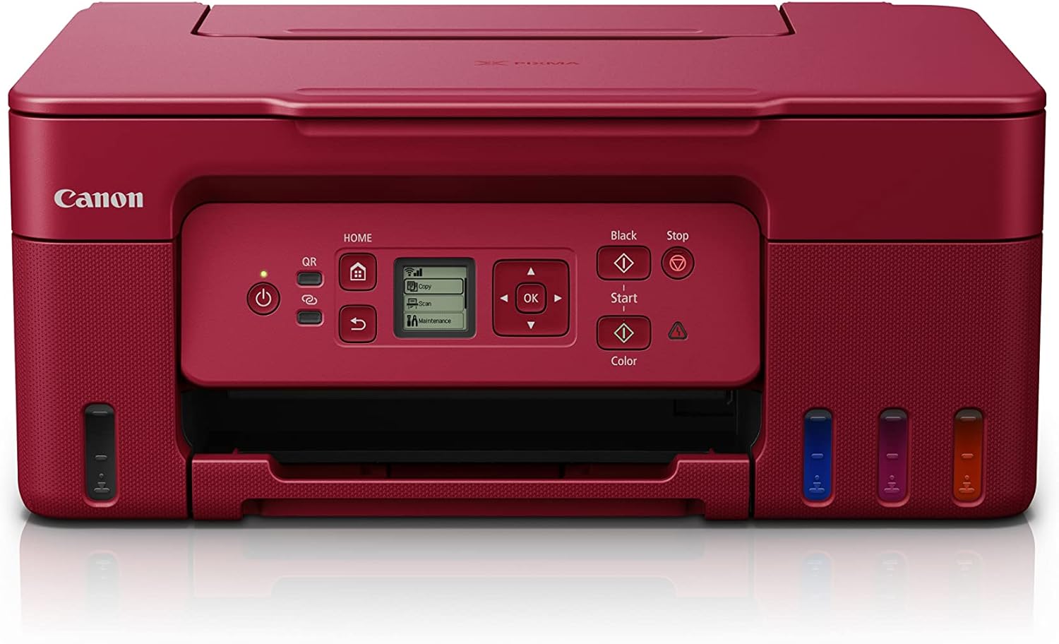 Canon PIXMA G3770 - A4 Wi-Fi Refillable Ink Tank Printer. Print, Scan and Copy. USB 2.0. Wi-Fi & Wi-Fi Direct, Apple Airprint™ and Mopria™ Print Service. Red color