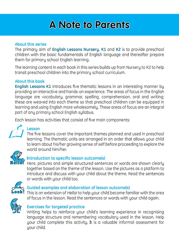 ENGLISH LESSONS Kindergarten 1