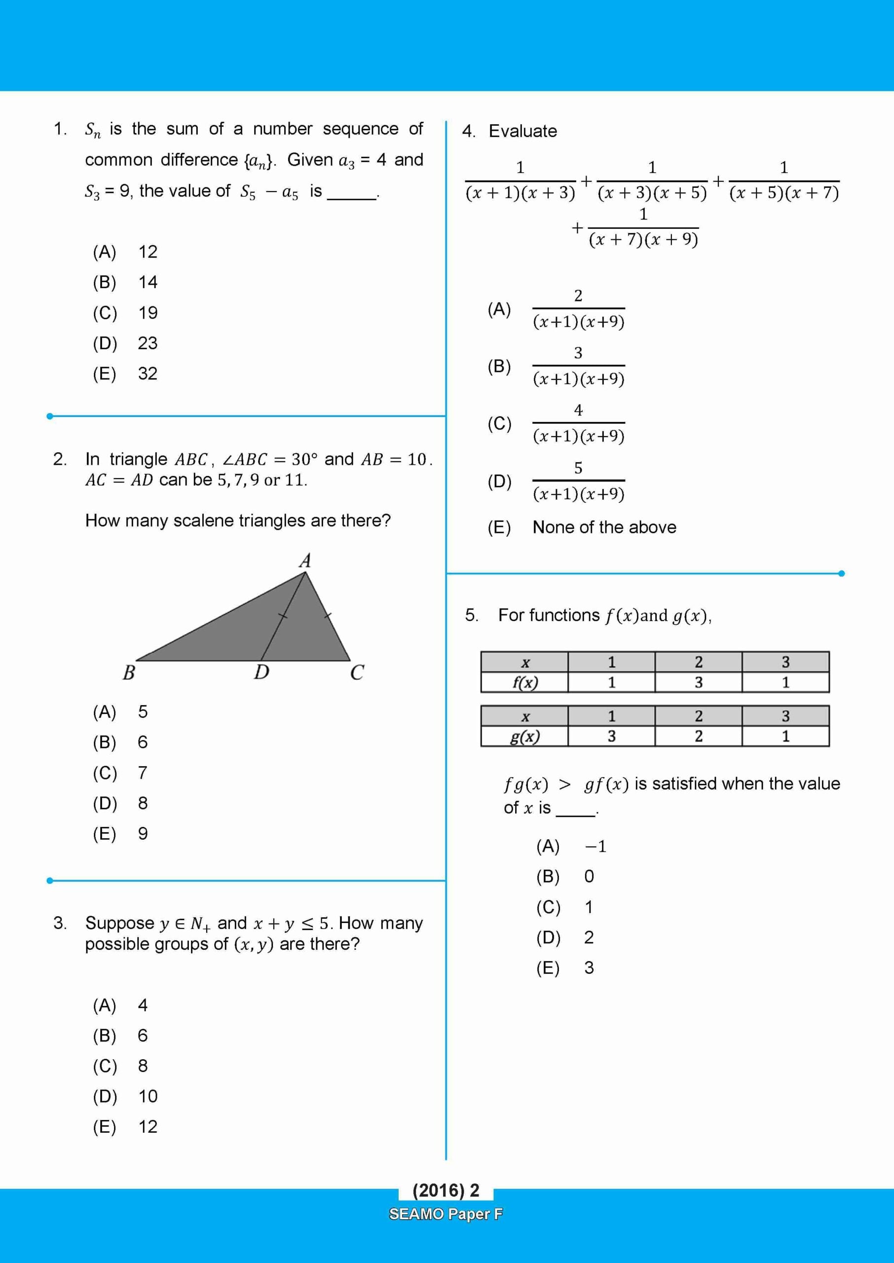 Pre-University 1 & 2 SEAMO Math Olympiad International Competition Preparation Paper F (SEAMO 2016-2024 + SEAMO X 2019-2025)