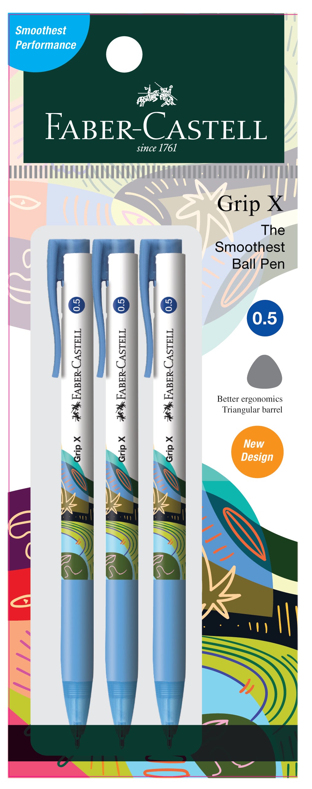 Faber-Castell Grip X5 Ball Point Pen 0.5mm, Blue x 3 Pieces in Poly Bag-547307