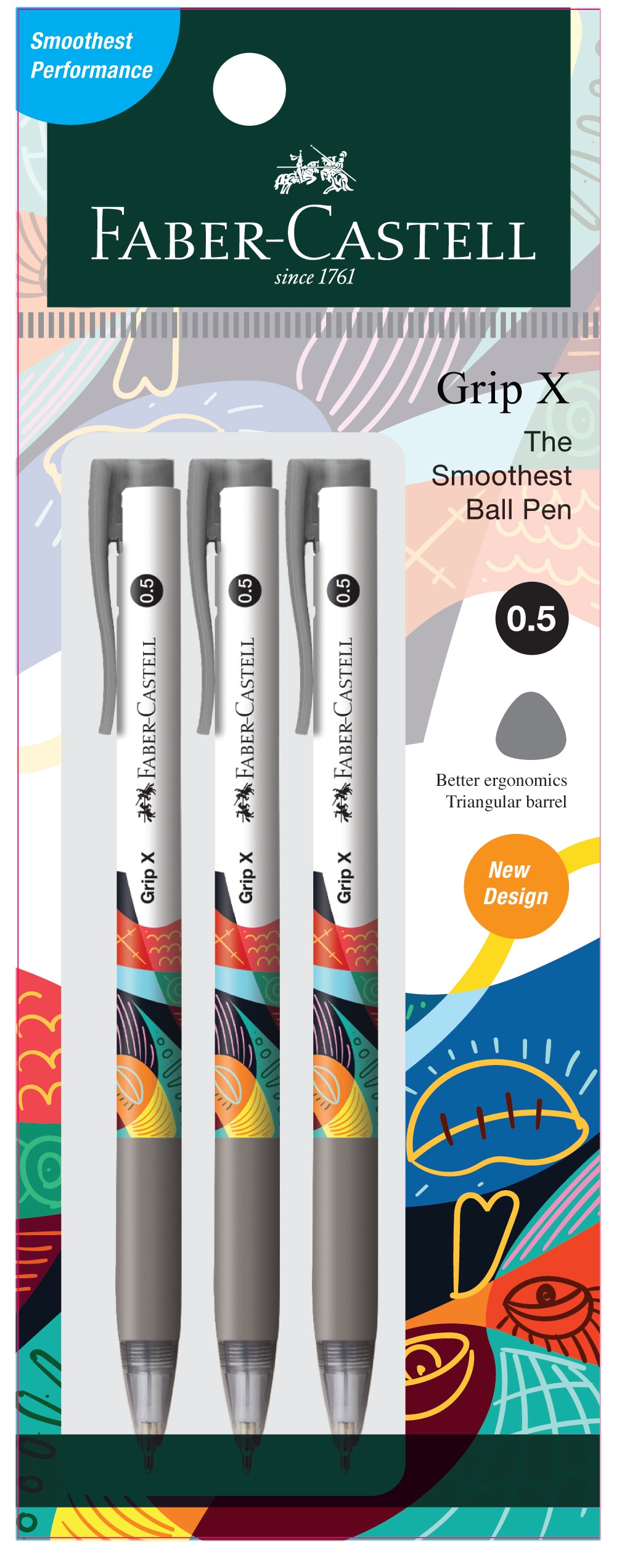 Faber-Castell Grip X5 Ball Point Pen 0.5mm, Black x 3 Pieces in Poly Bag-547308