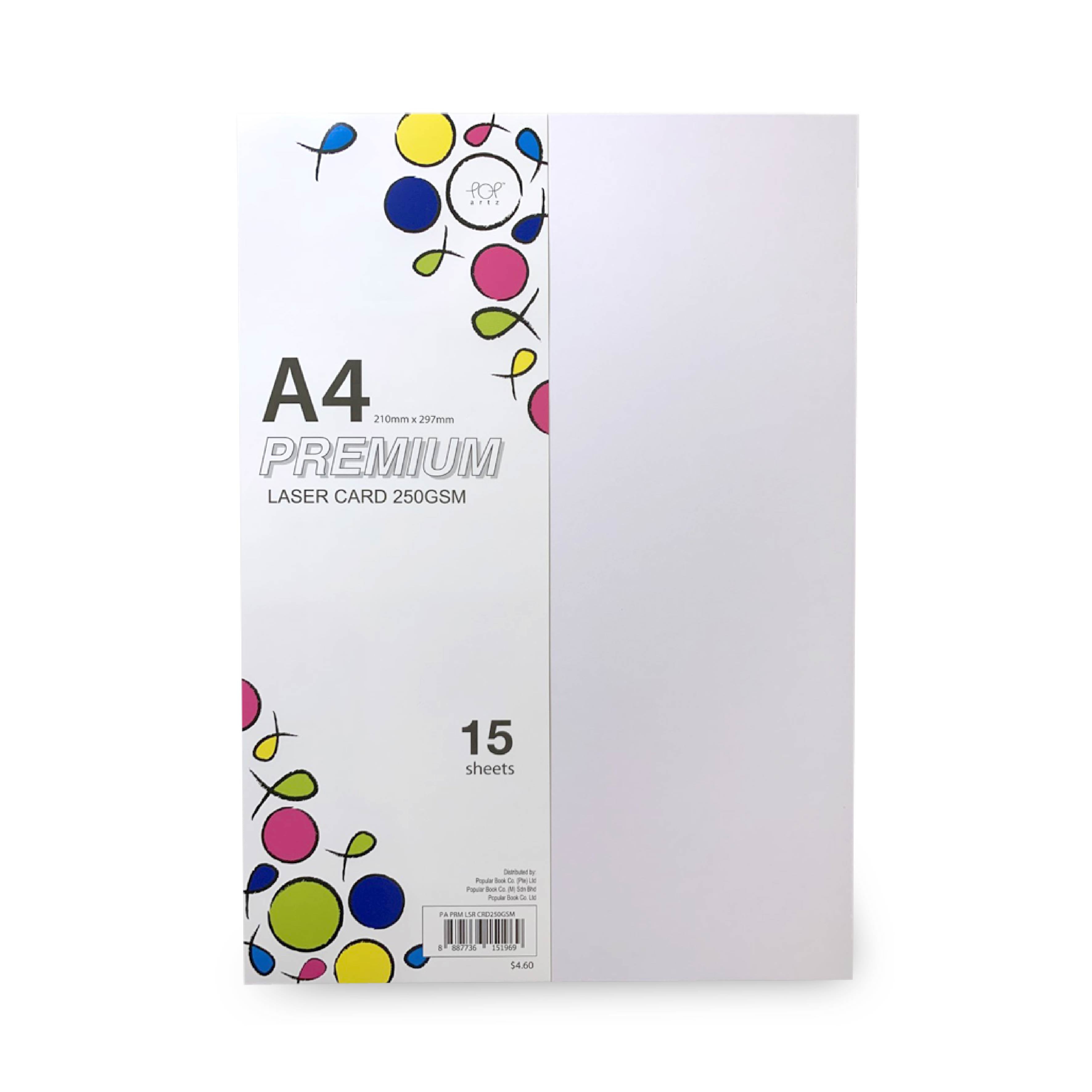 POP ARTZ Premium White Laser Card A4 250Gsm - 15 Sheets