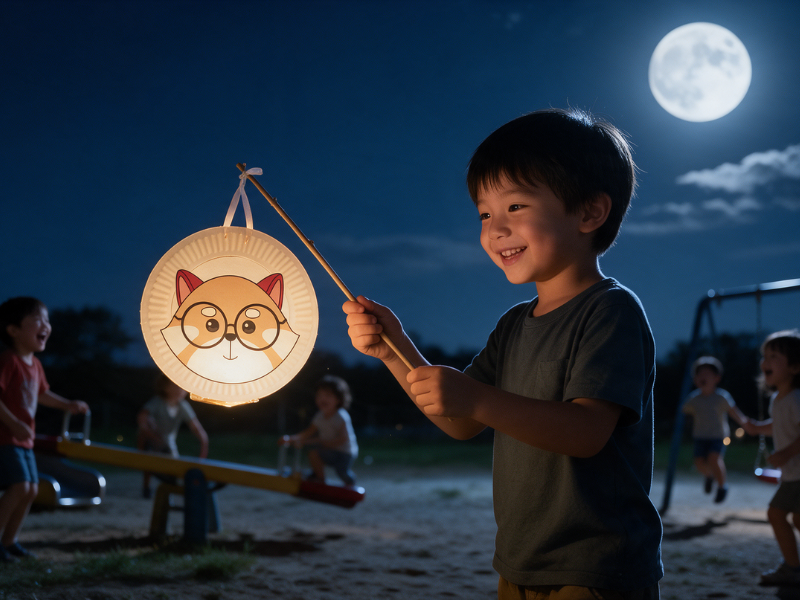Happy young boy carry his DIY Zhong Bao Bao Lantern
