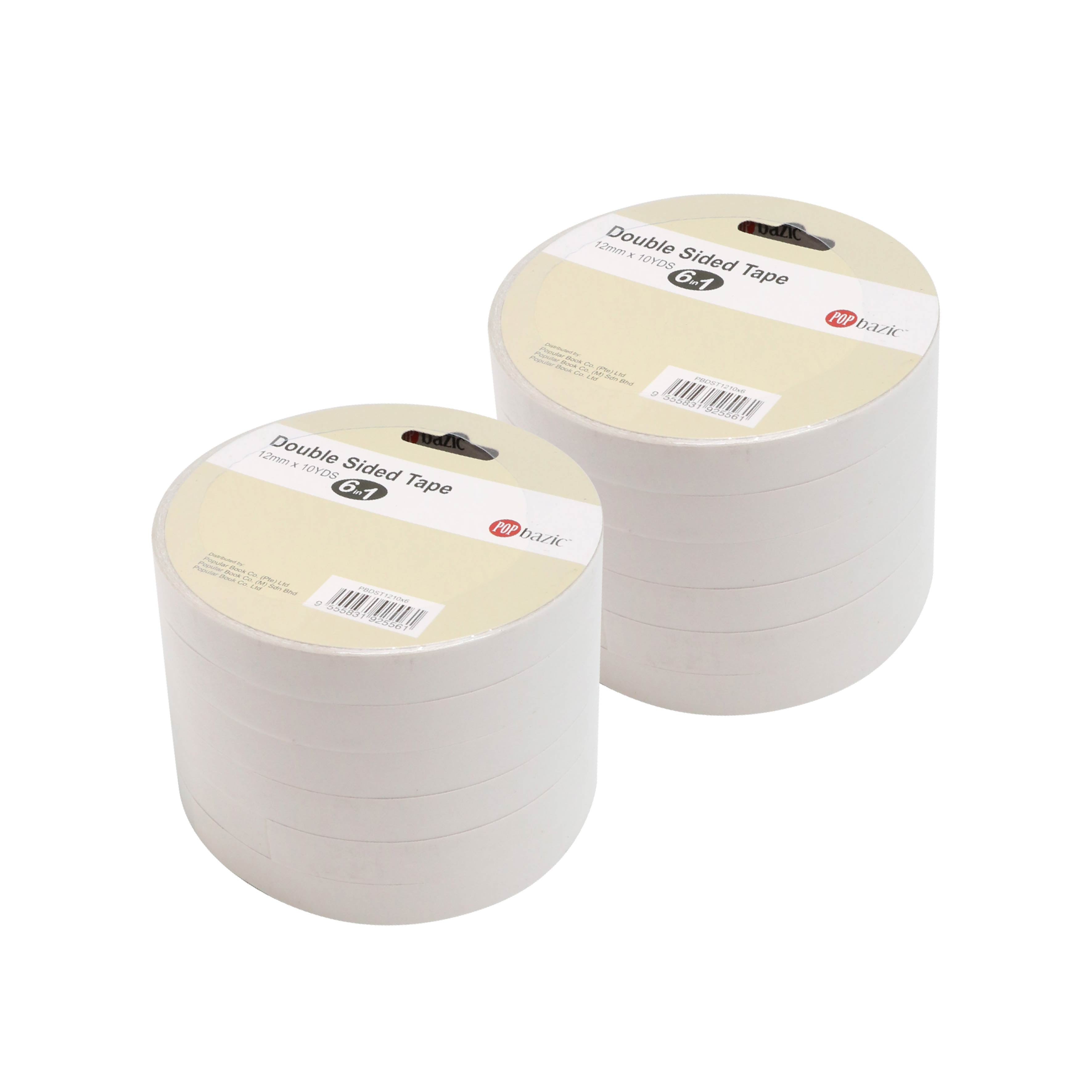 POP BAZIC DOUBLE SIDE MASKING TAPE - 12MM/18MM/24MM*10YDS [Bundle of 2 Packs]