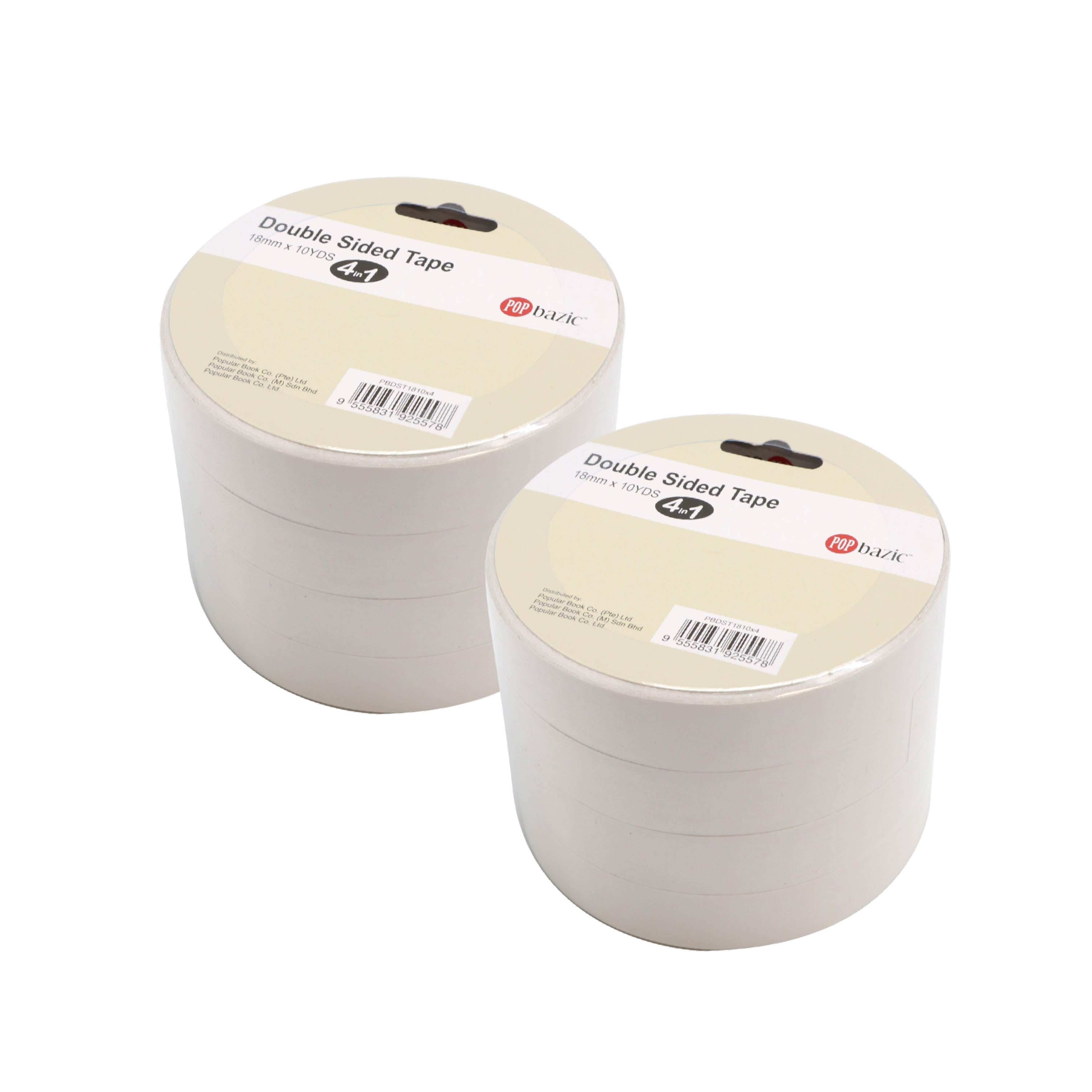 POP BAZIC DOUBLE SIDE MASKING TAPE - 12MM/18MM/24MM*10YDS [Bundle of 2 Packs]