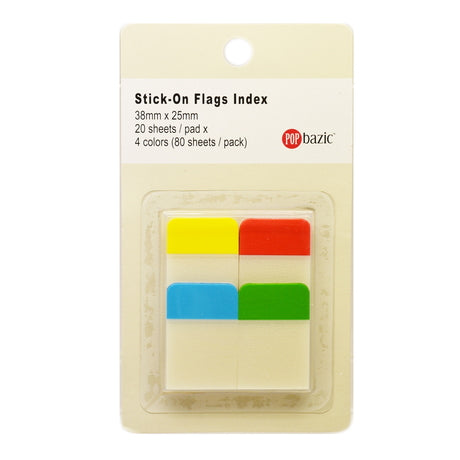 POP BAZIC Stick-On Flags Index, 38x 25mm (20's x 4 Colours)