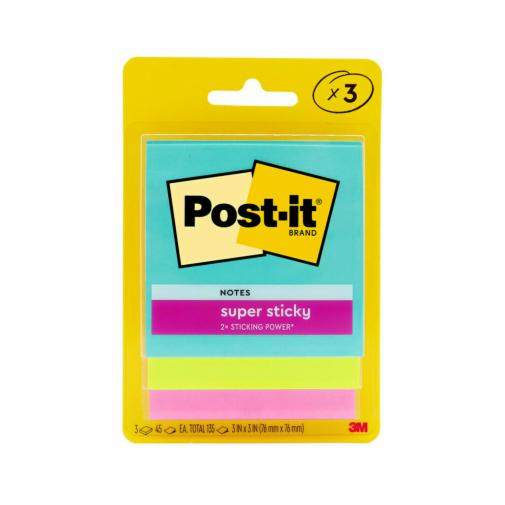 Post-it® Super Sticky Notes 3x3" Miami, 3pads/pack