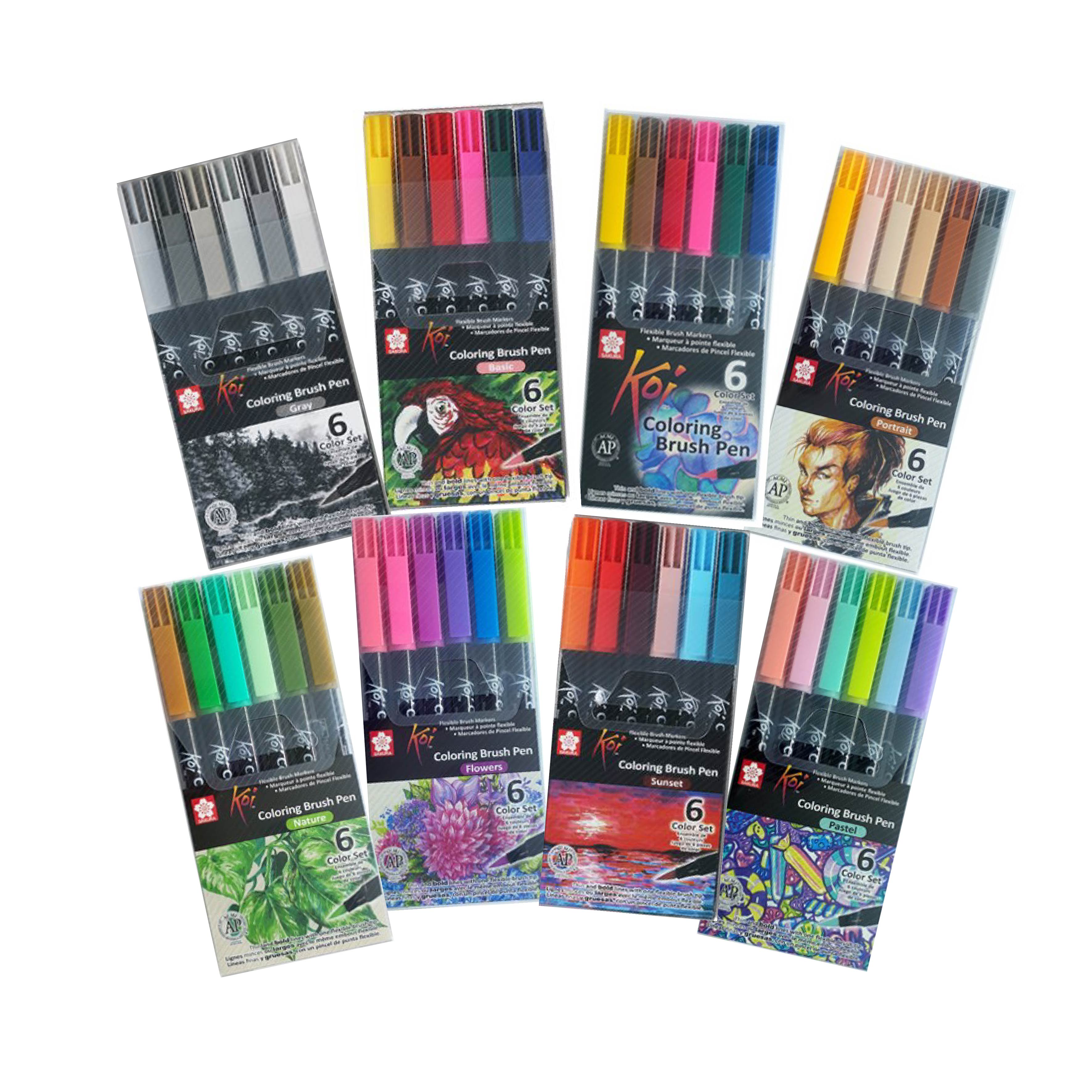 SAKURA Koi Coloring Brush Pen 6 Color Set (8 Different Sets)