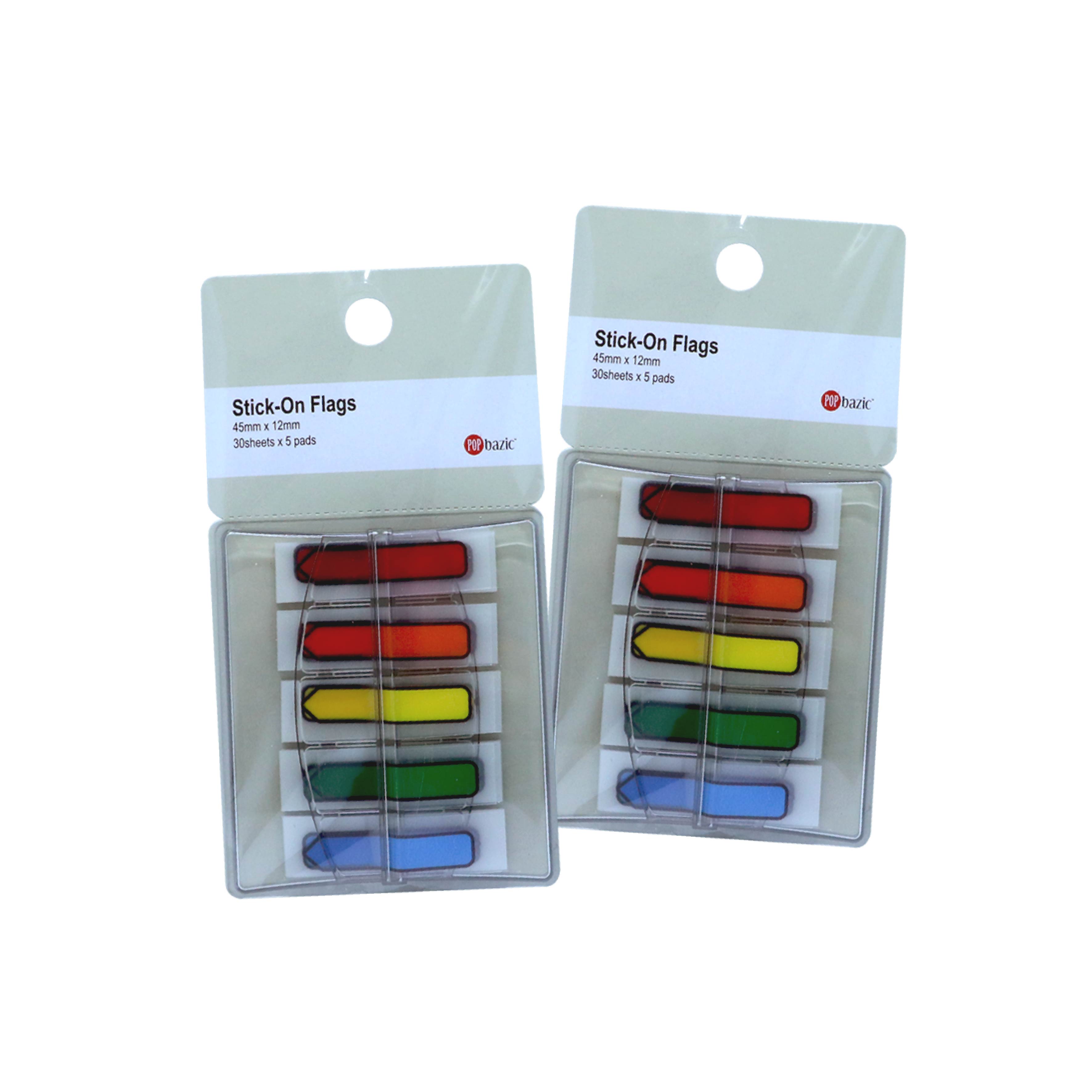 Pop Bazic Stick-On Flags 45mm x 12mm, 30 sheets x 5 pads/colours [Twin Pack]