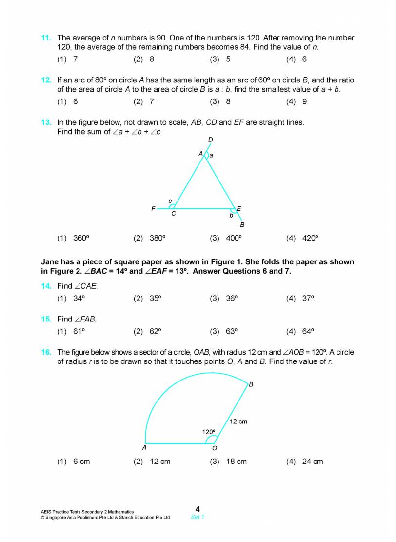 AEIS Practice Tests Mathematics – Secondary 2 (13 To 15+ Years)