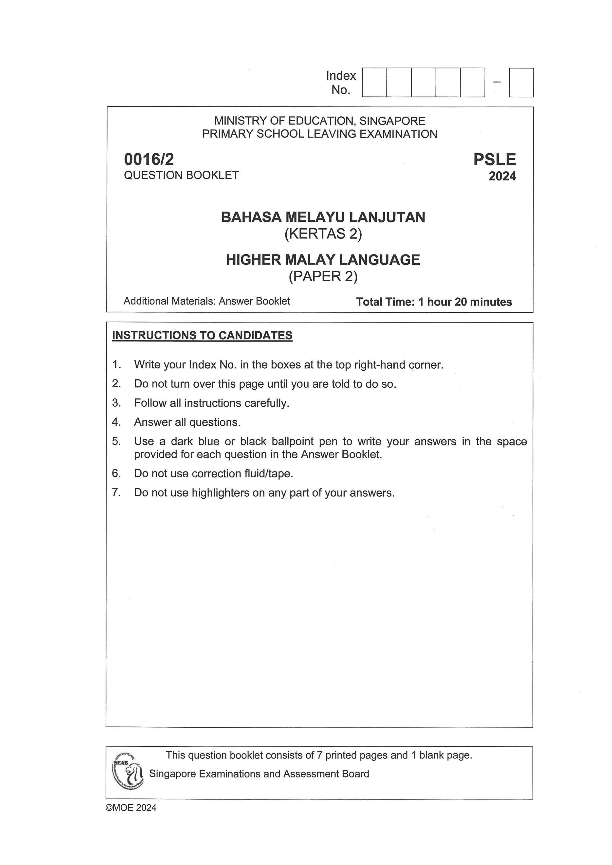 PSLE Higher Malay Exam Q&A 22-24 (Yearly)