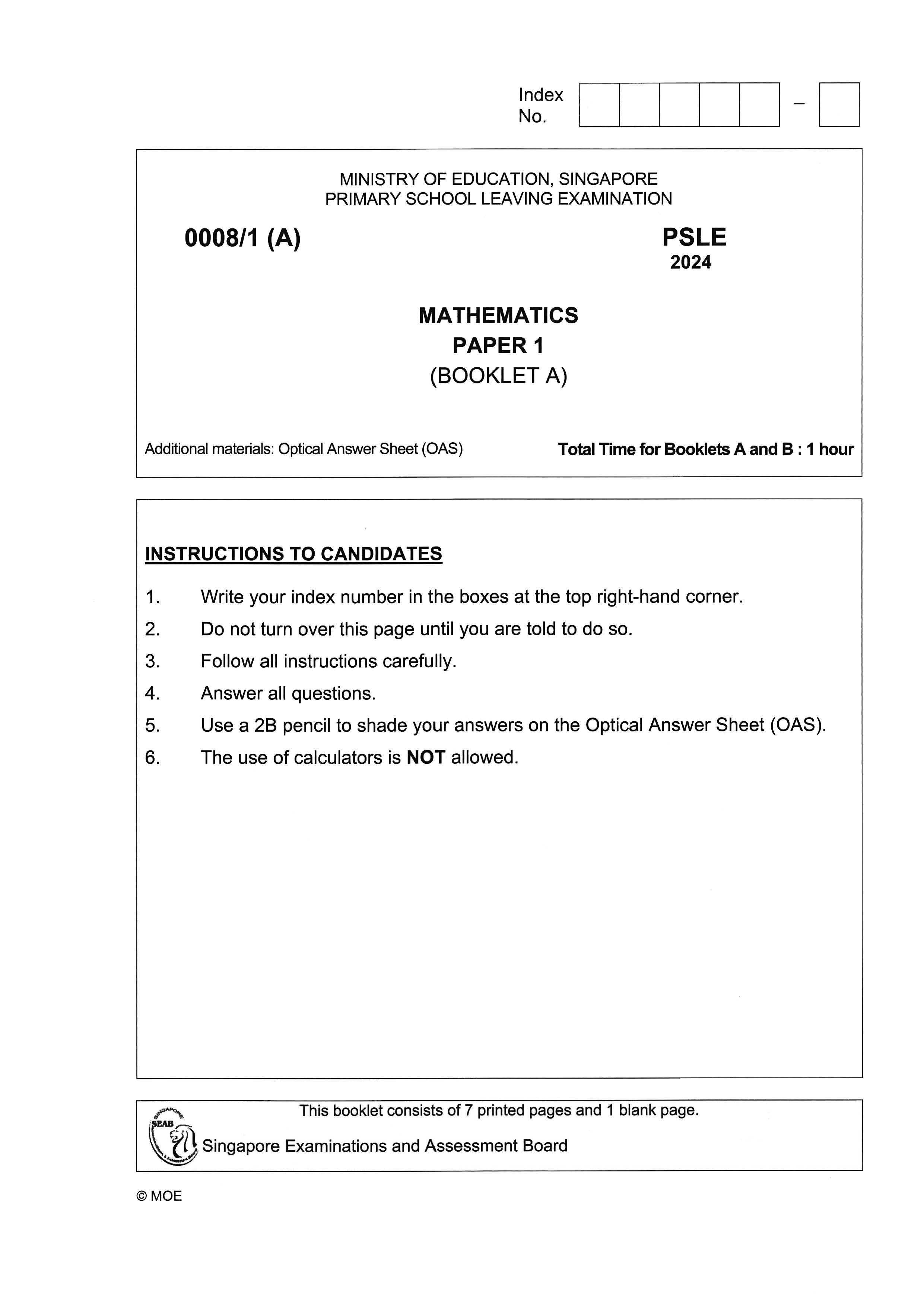 PSLE Maths Exam Q&A 22-24 (Yearly)