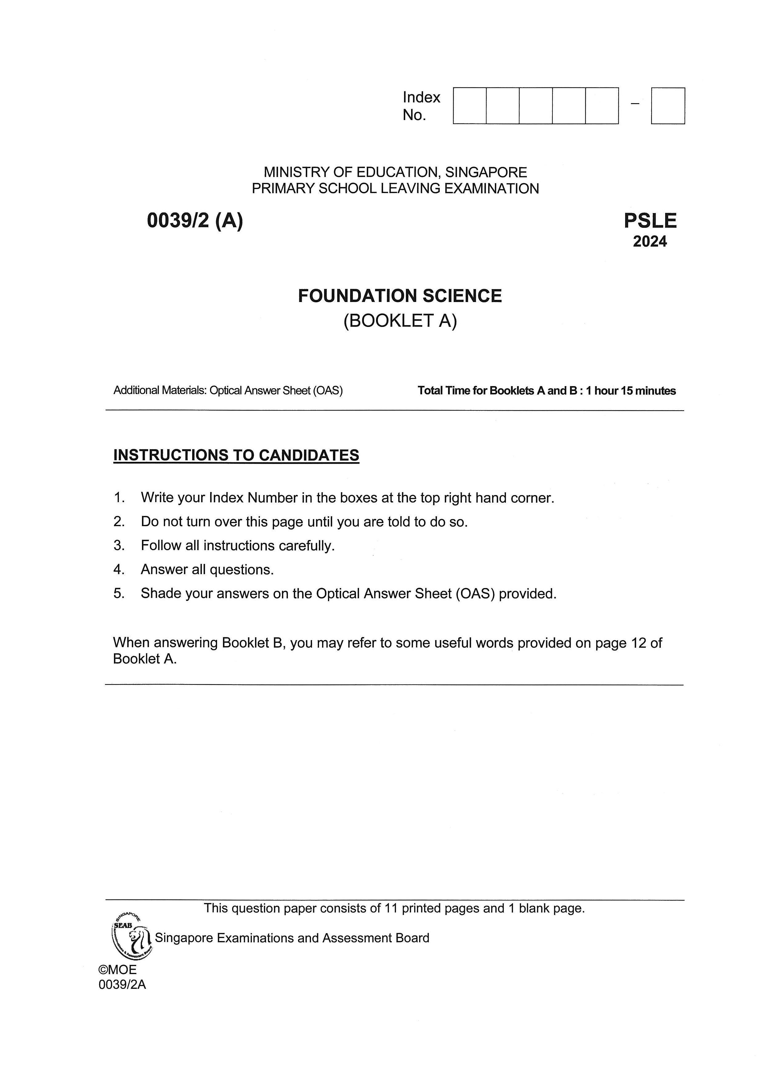 PSLE Foundation Science Exam Q&A 22-24 (Yearly)