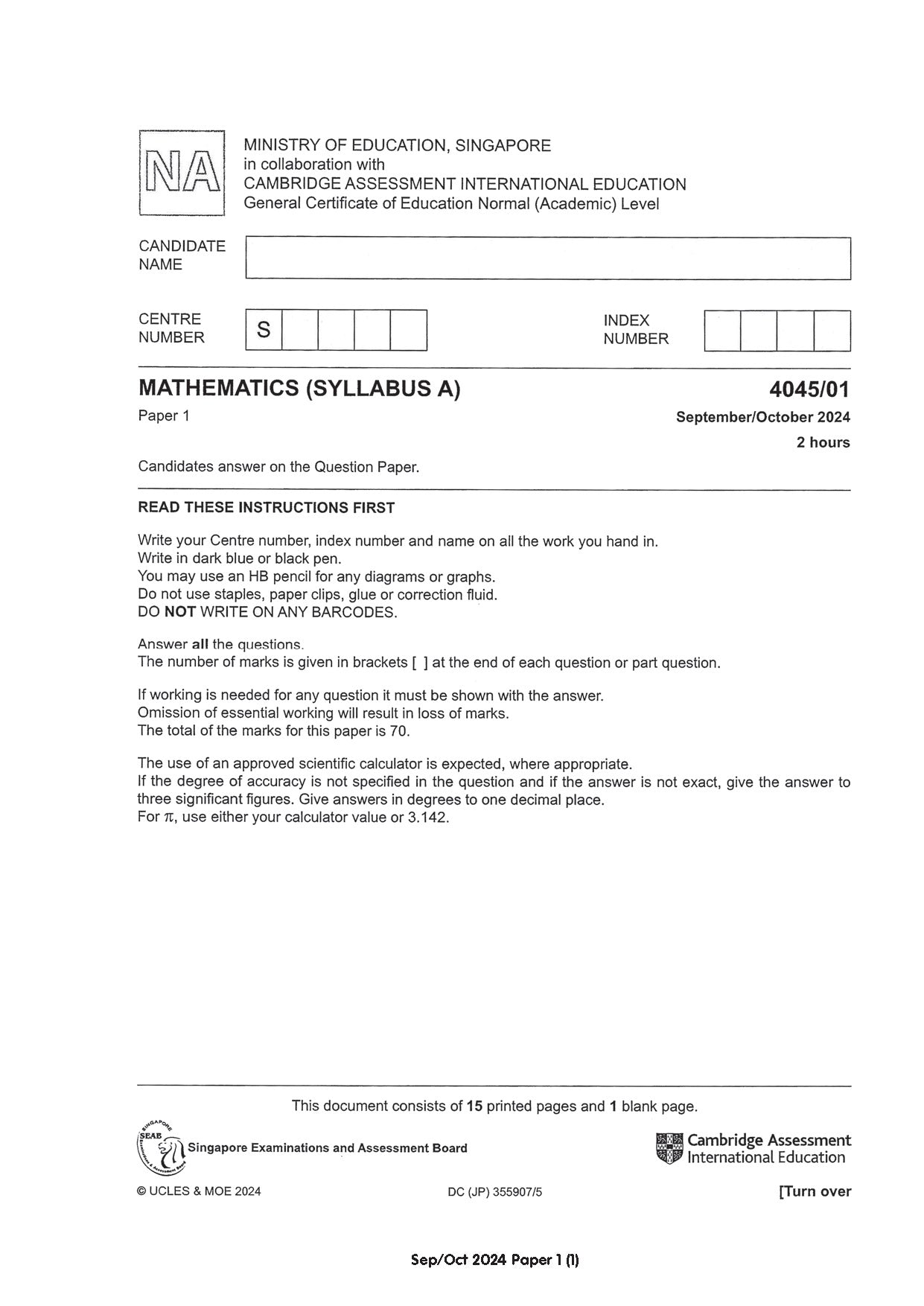 Normal(A) Maths Exam Q&A 15-24 (Yearly)