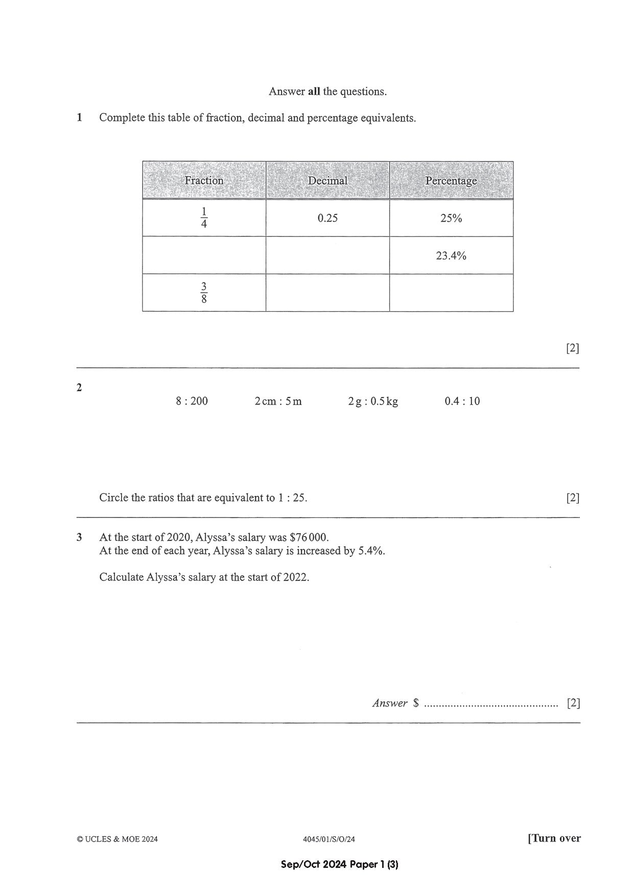 Normal(A) Maths Exam Q&A 15-24 (Yearly)