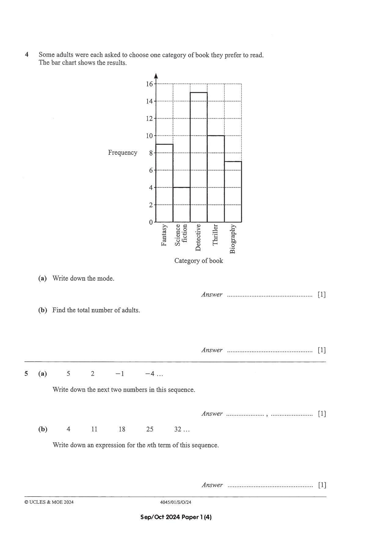 Normal(A) Maths Exam Q&A 15-24 (Yearly)