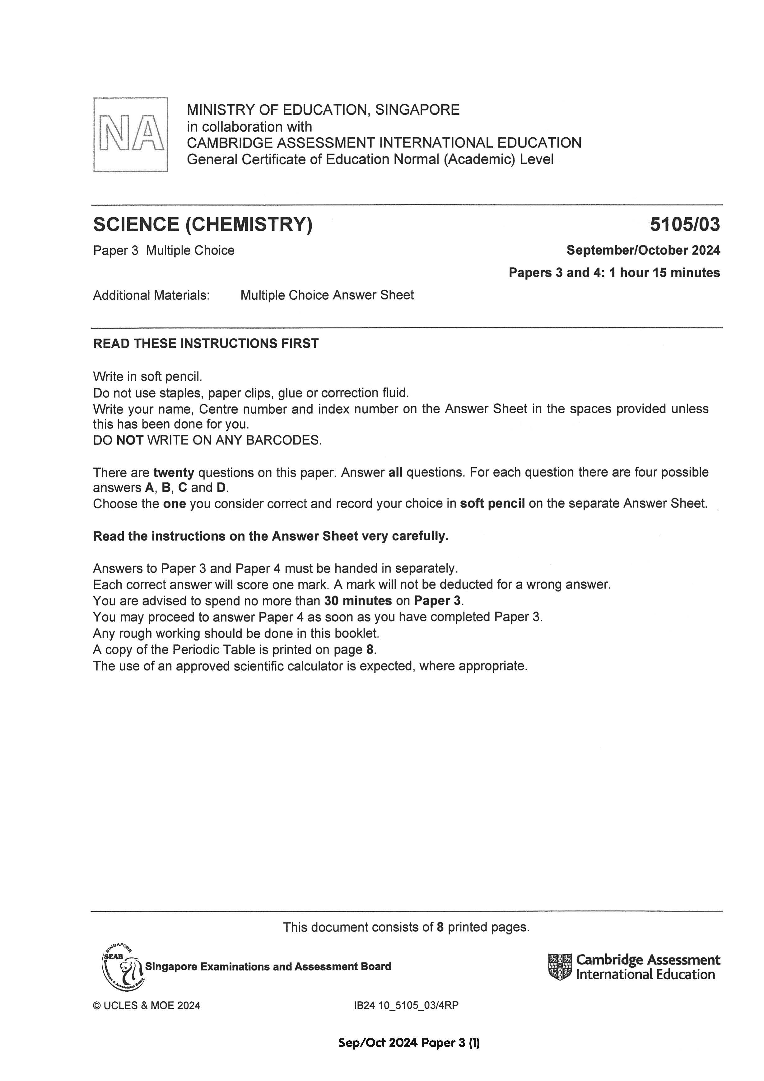 Normal(A) Science Chemistry Exam Q&A 15-24 (Yearly)