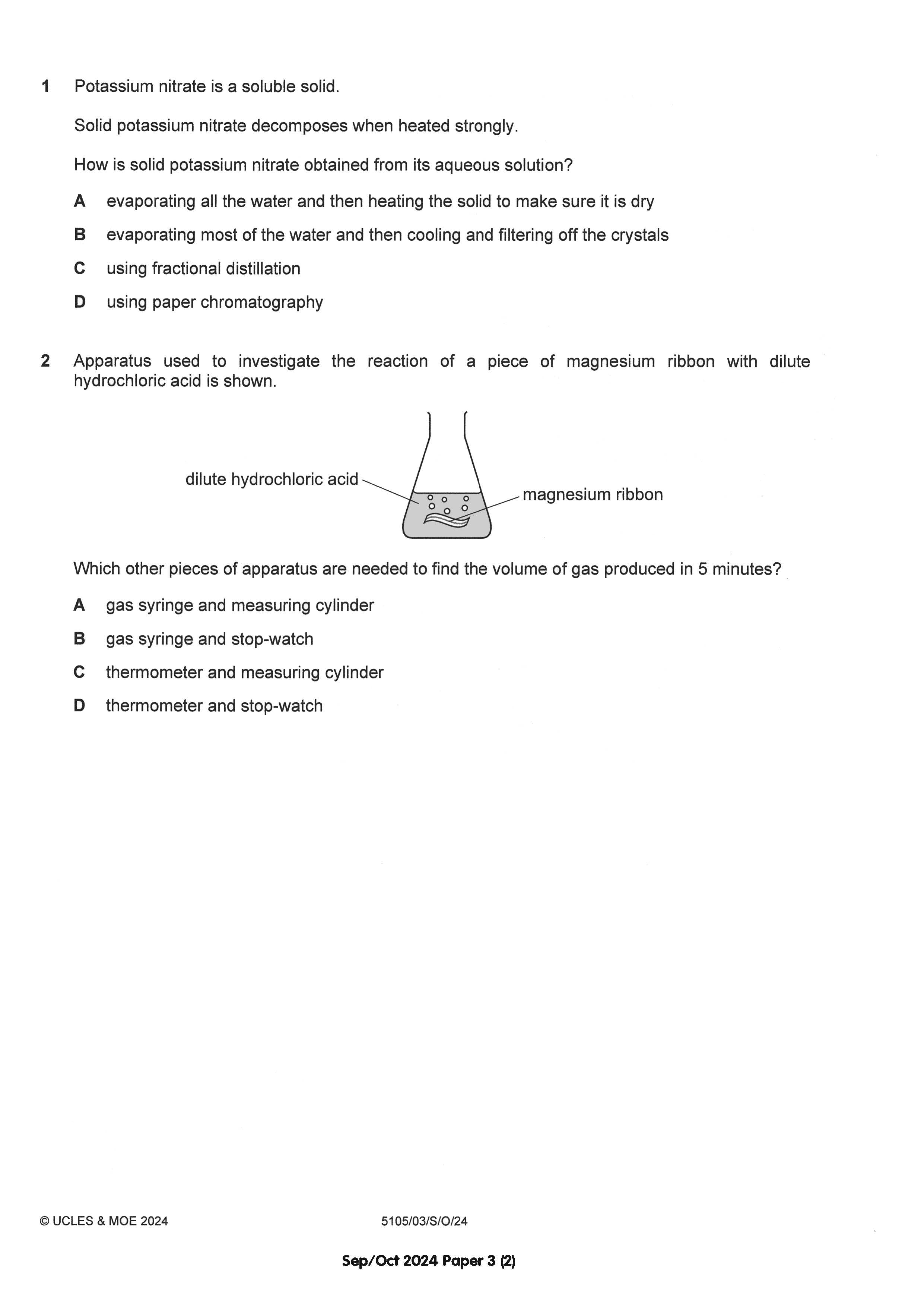 Normal(A) Science Chemistry Exam Q&A 15-24 (Yearly)