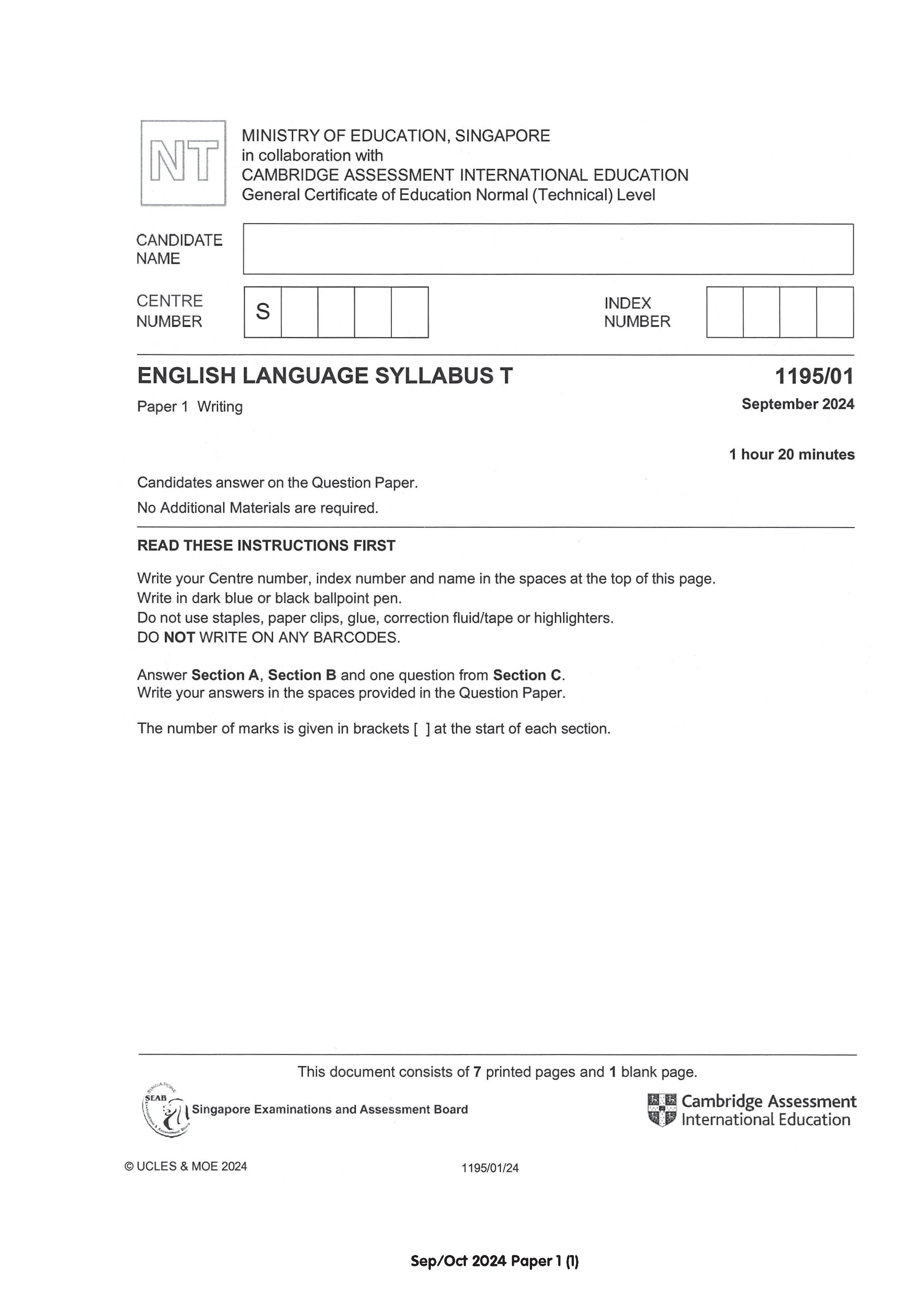 Normal(T) English Exam Q&A 15-24 (Yearly)