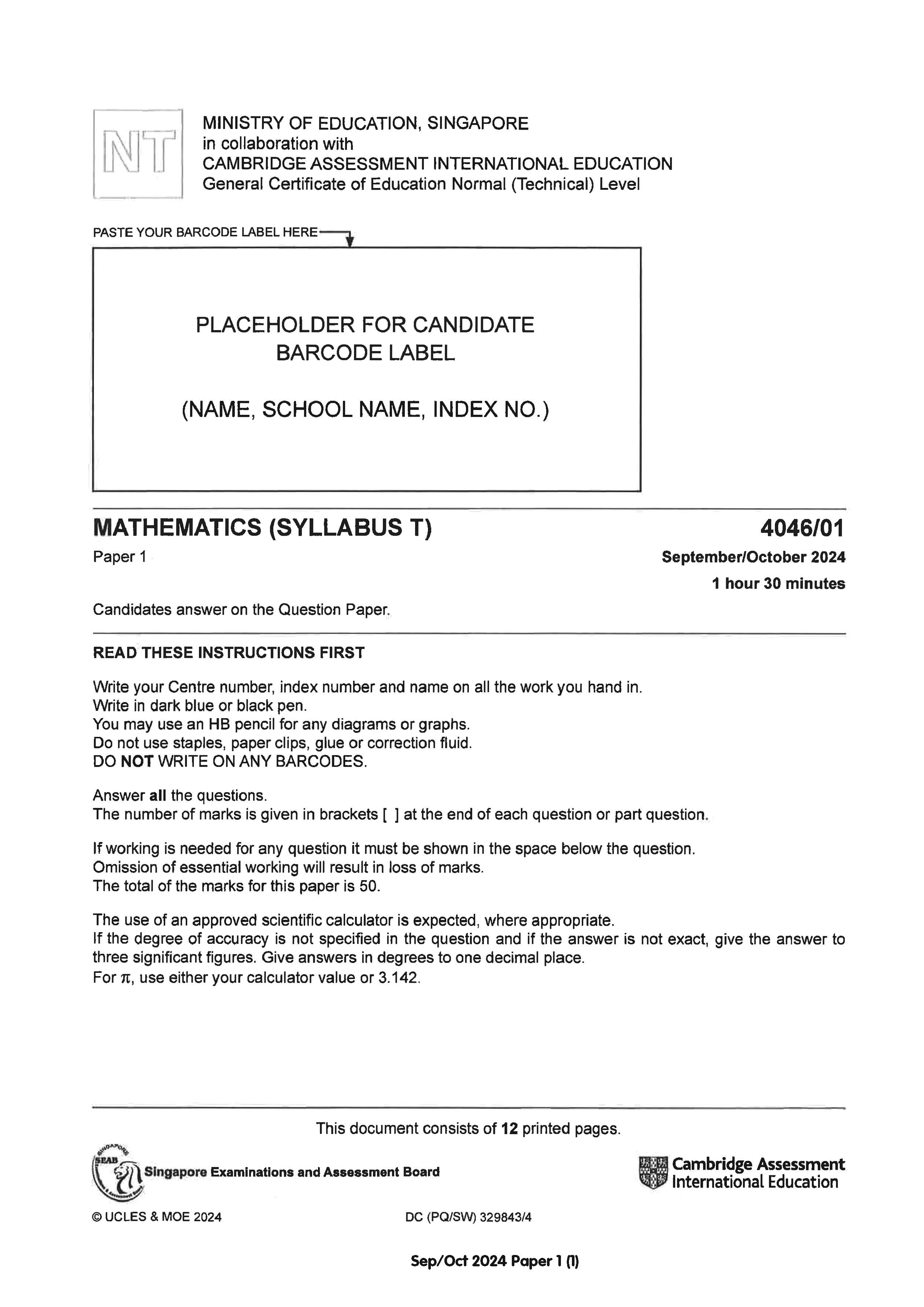 Normal(T) Maths Exam Q&A 15-24 (Yearly)