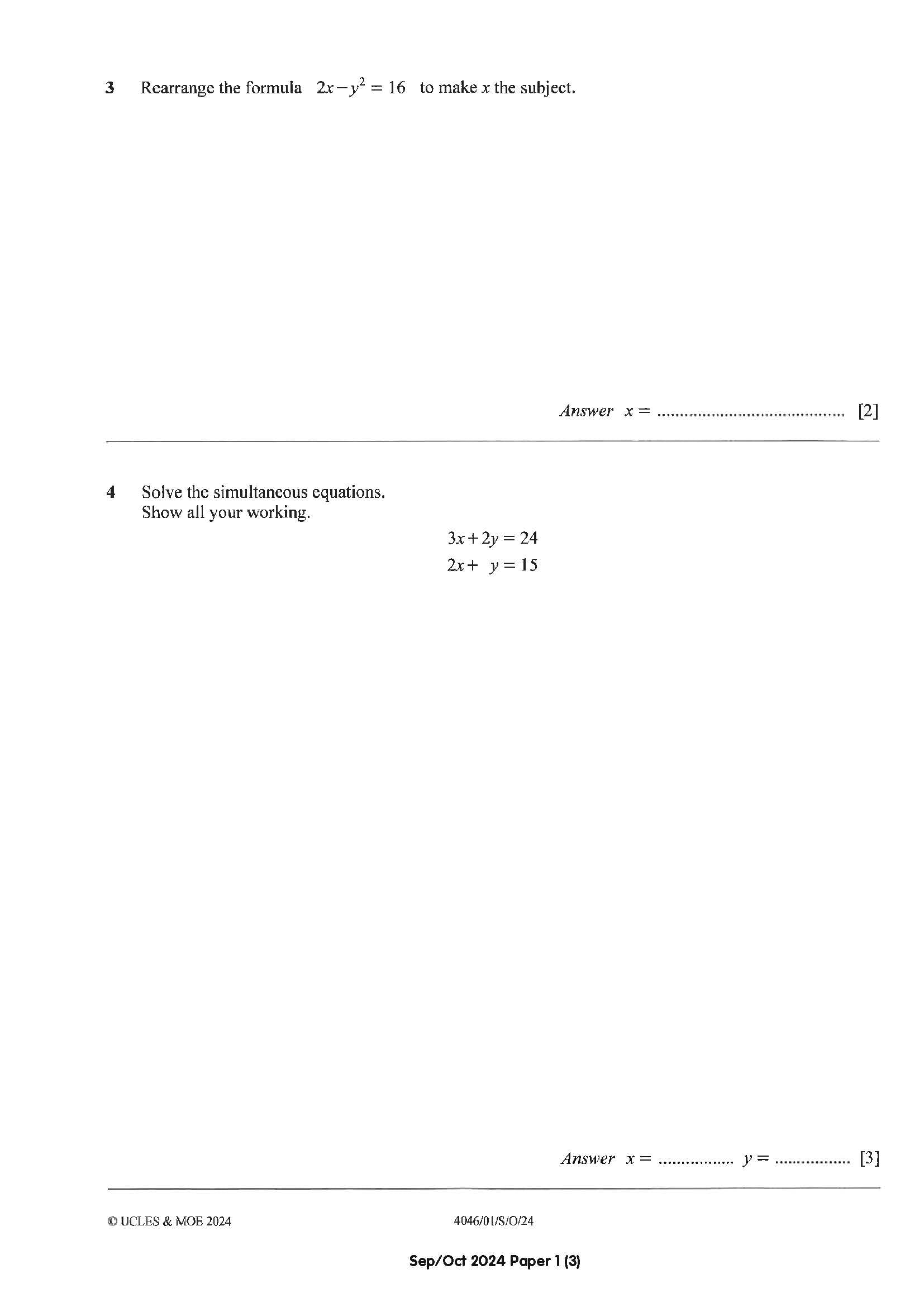 Normal(T) Maths Exam Q&A 15-24 (Yearly)