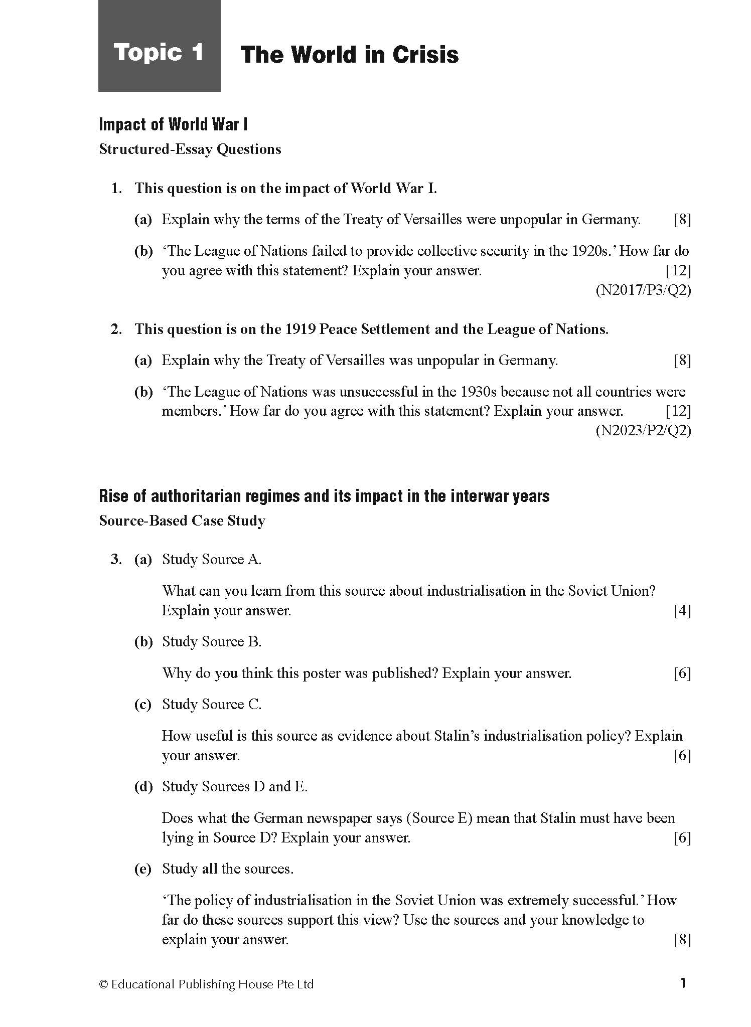 O Level History Elective Q&A 15-24 (Topic)