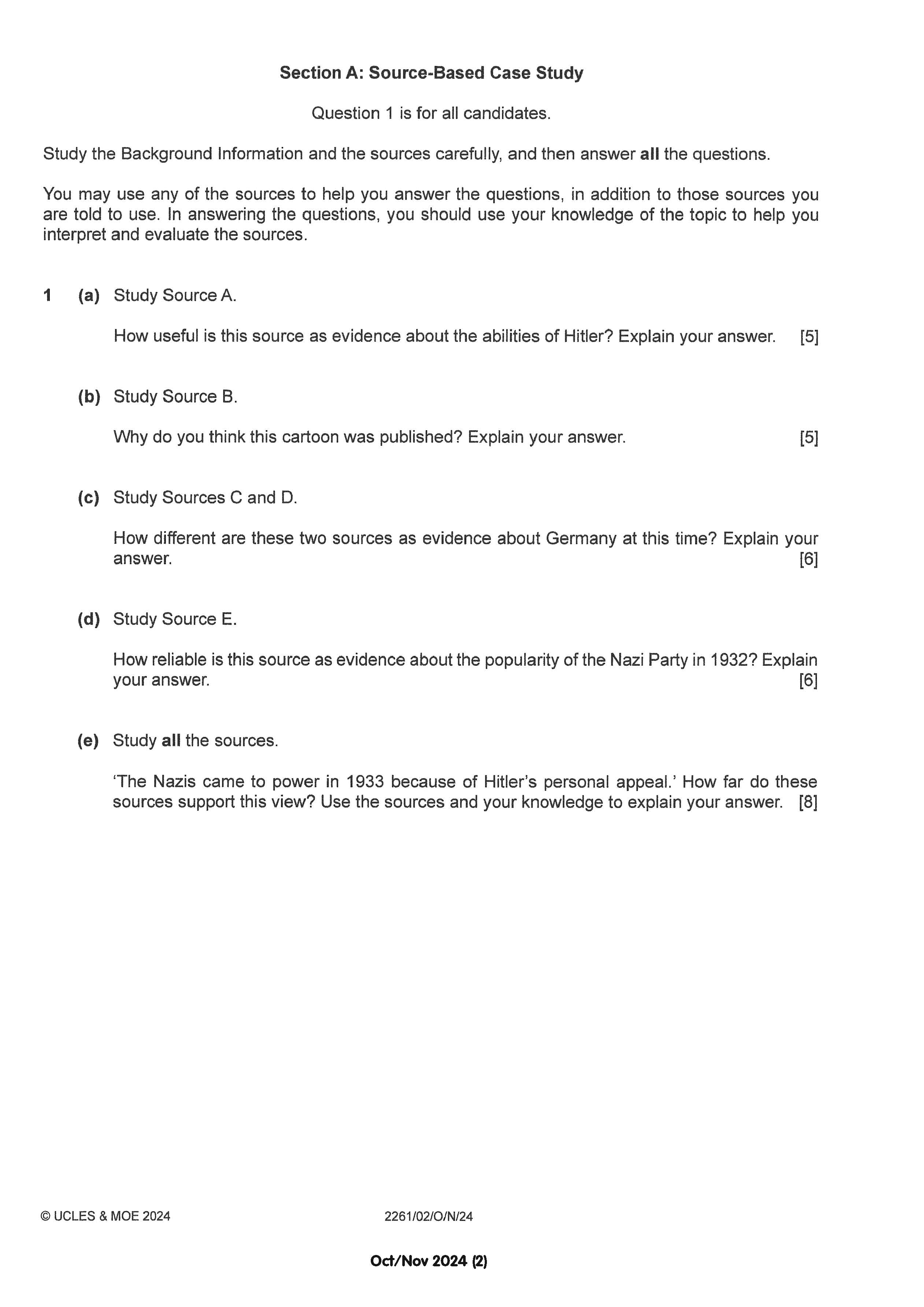 O Level History Elective Q&A 15-24 (Yearly)