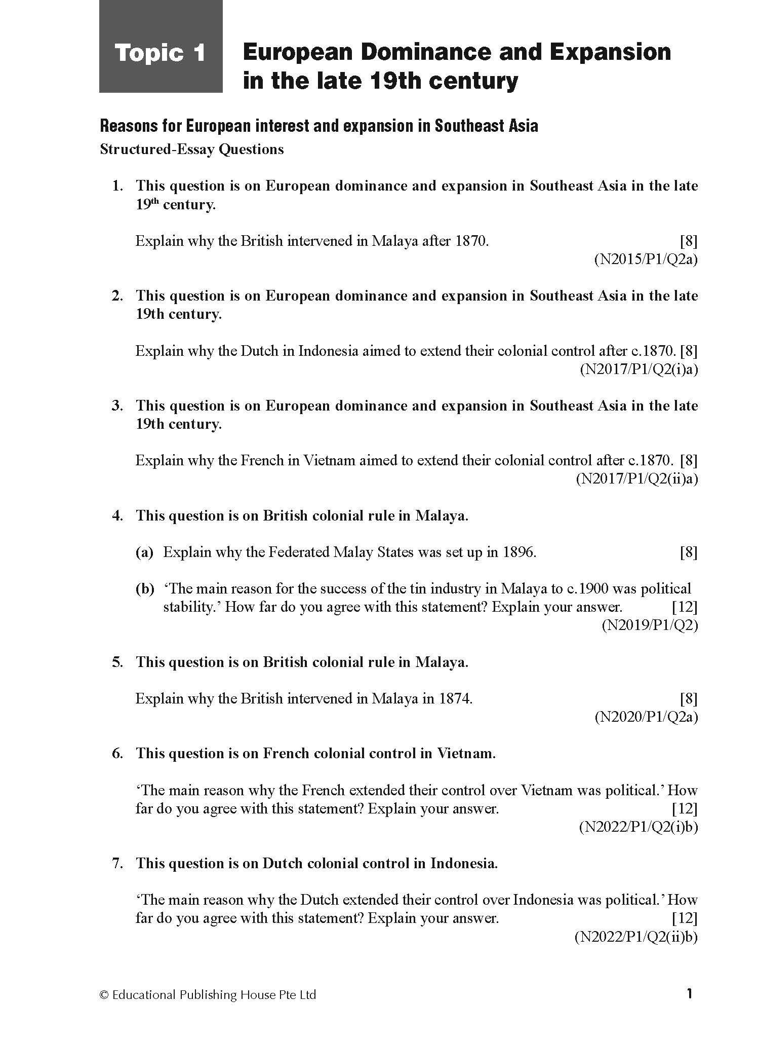 O Level History Q&A 15-24 (Topic)