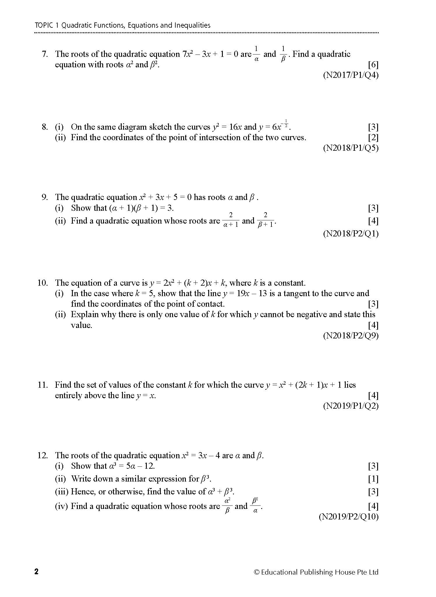 O Level Add Maths Exam Q&A 15-24 (Topic)