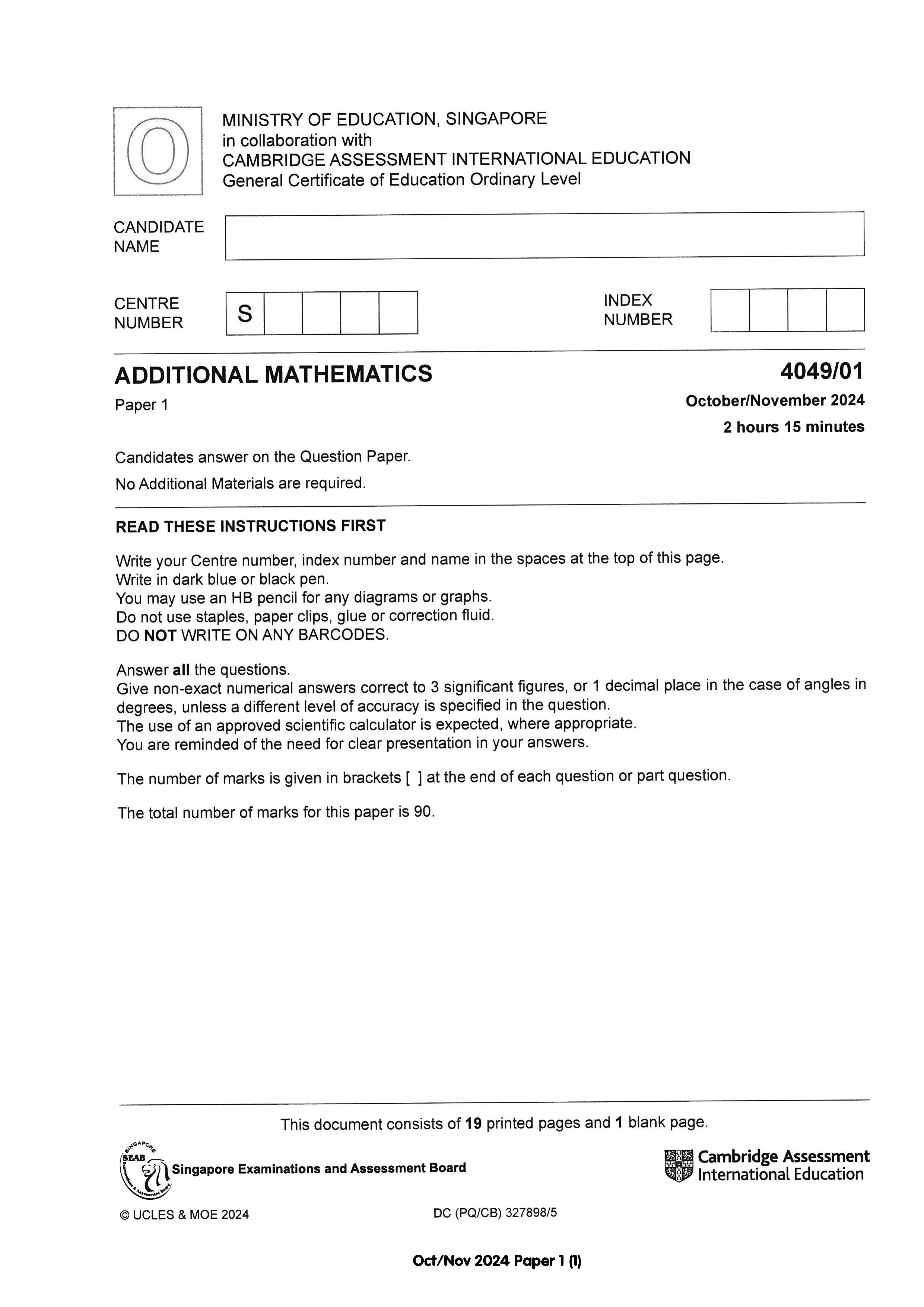 O Level Add Maths Exam Q&A 15-24 (Yearly)