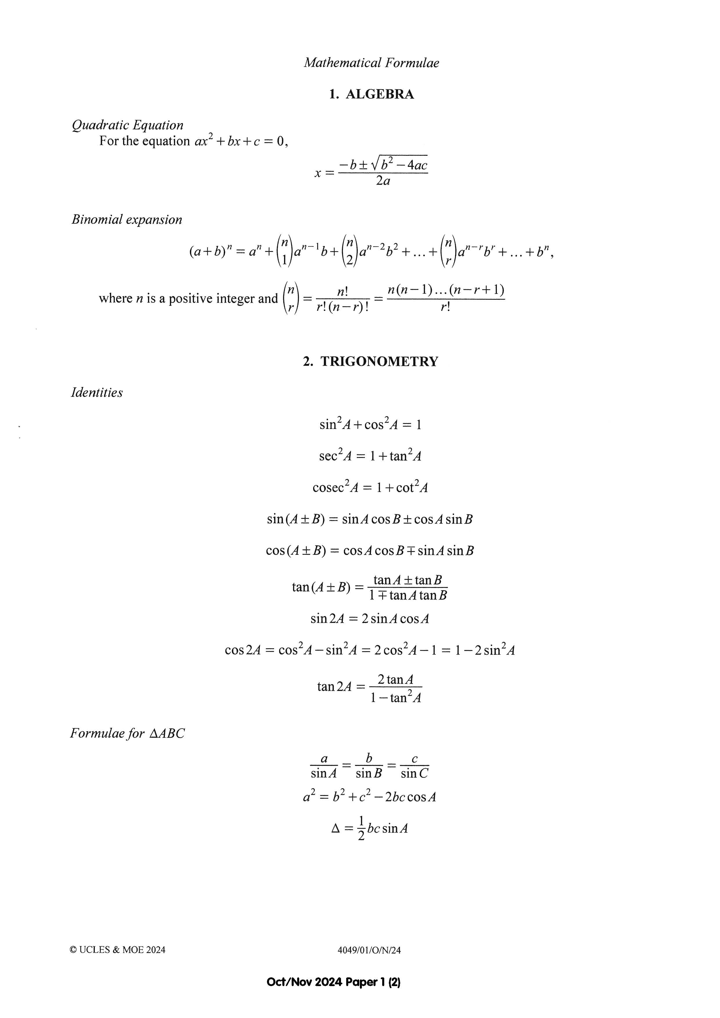 O Level Add Maths Exam Q&A 15-24 (Yearly)