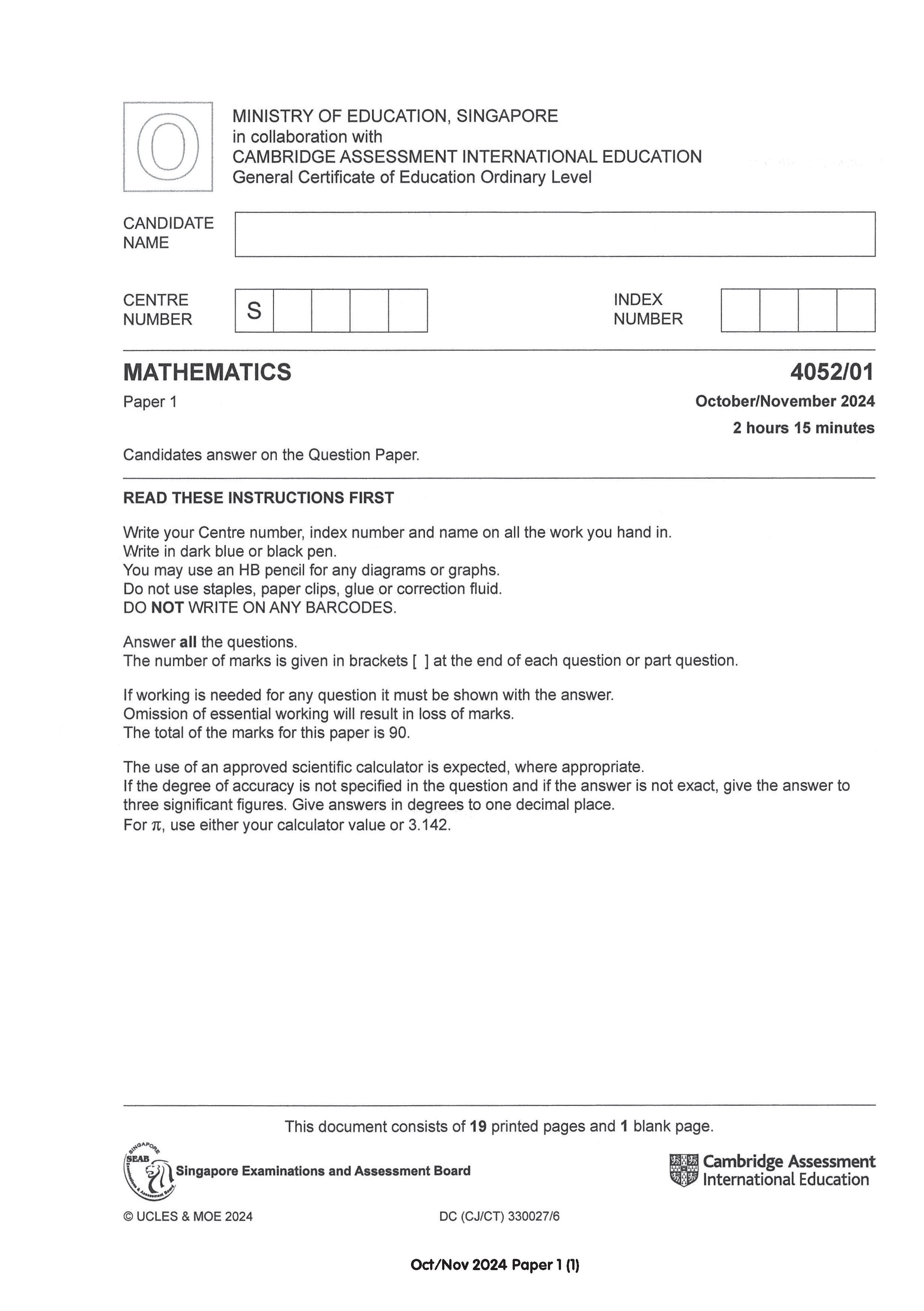 O Level Maths Exam Q&A 15-24 (Yearly)