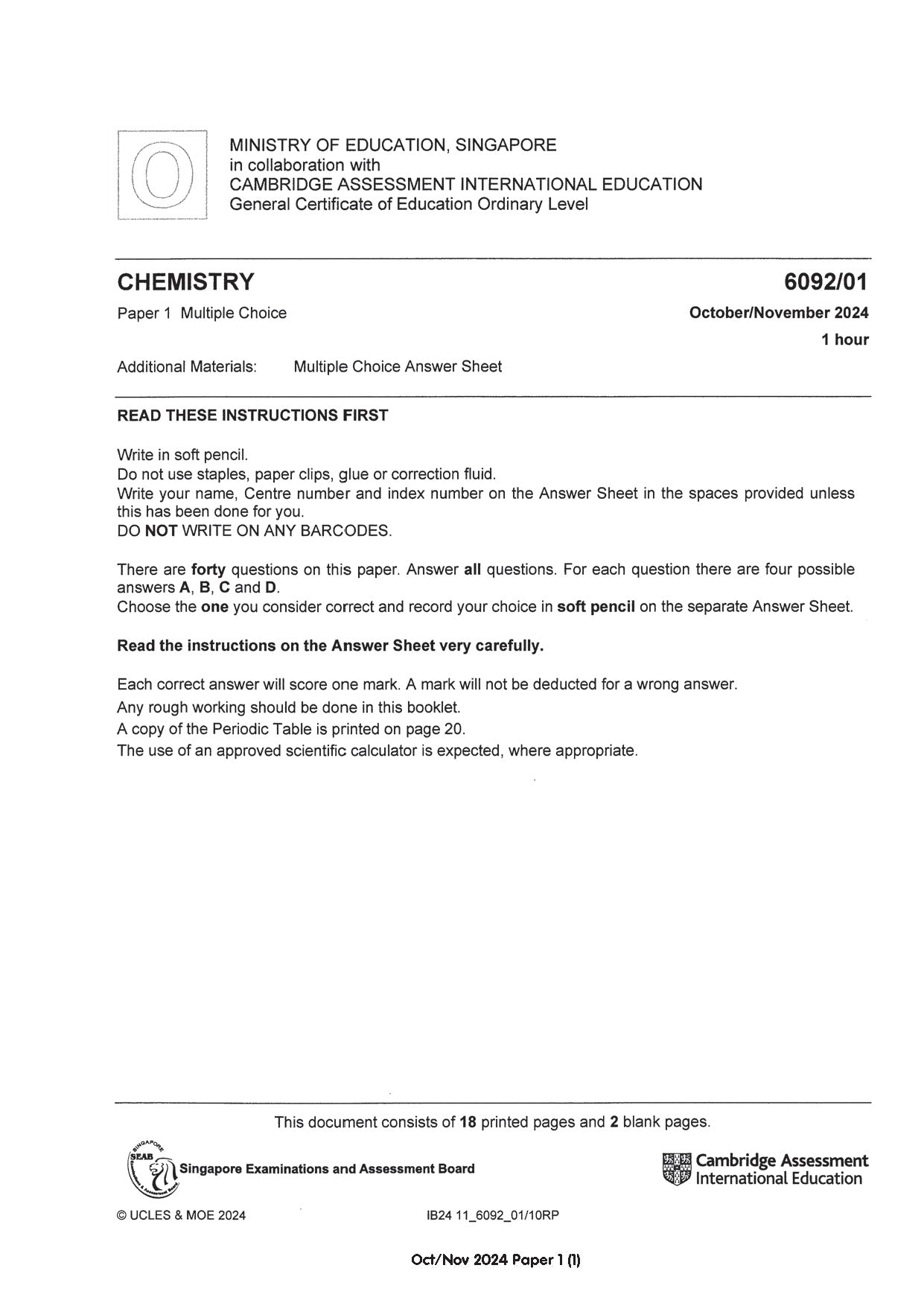 O Level Chemistry Exam Q&A 15-24 (Yearly)