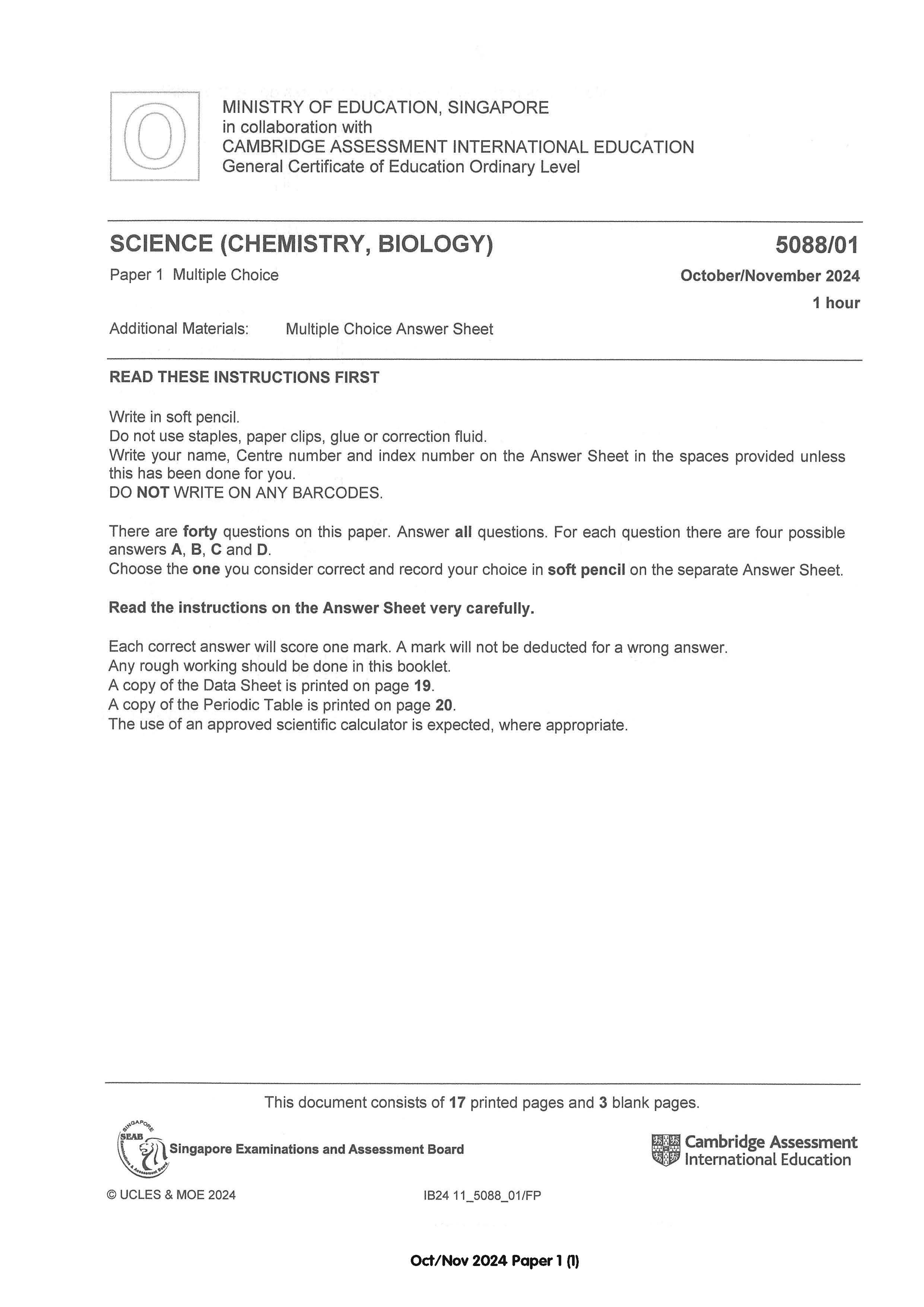 O Level Science Chemistry Exam Q&A 15-24 (Yearly)