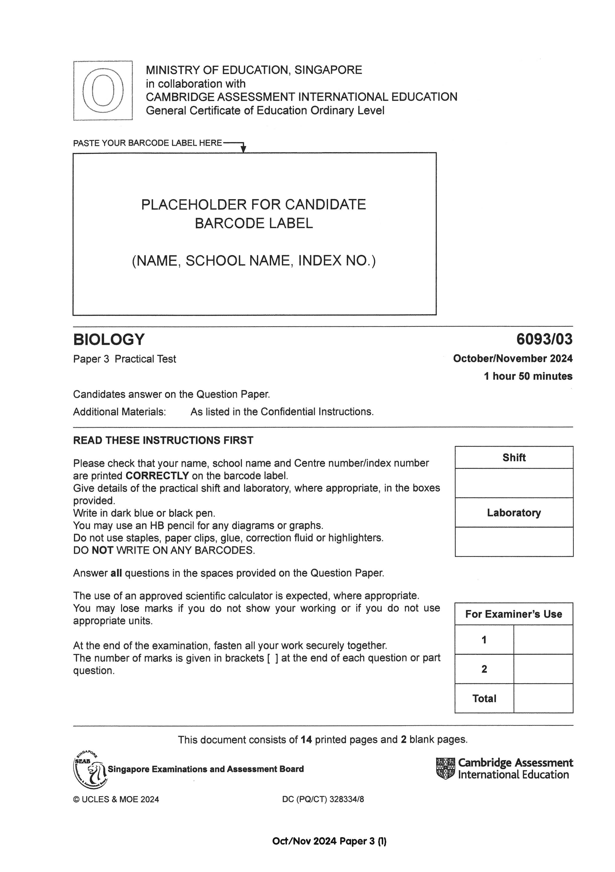 O Level Biology Practical Qs 15-24 (Yearly)