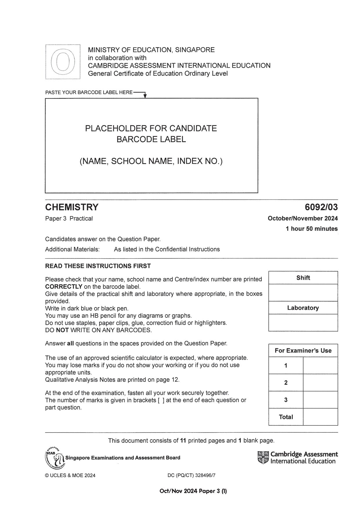 O Level Chemistry Practical Qs 15-24 (Yearly)