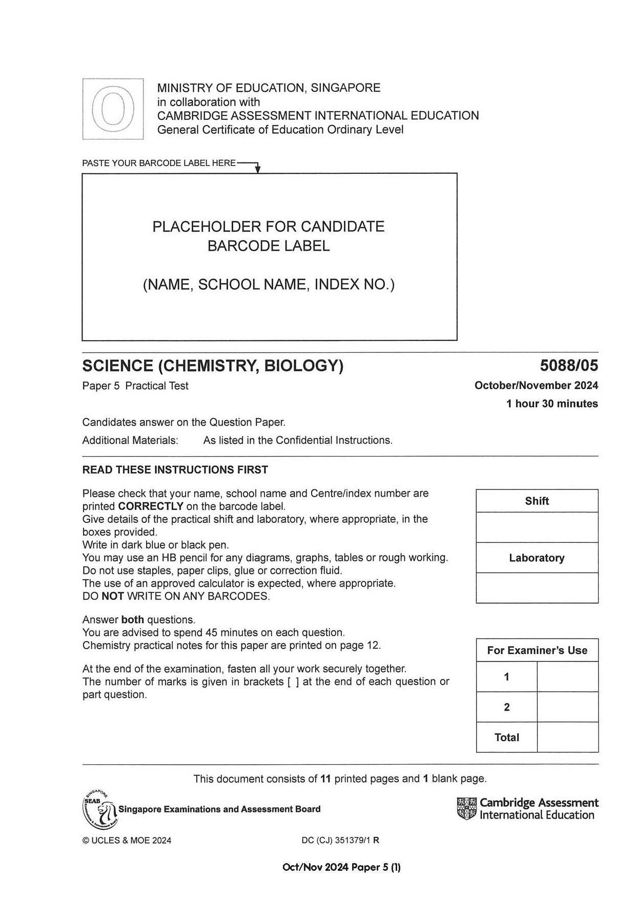 O Level Science Chemistry Practical Qs 15-24 (Yearly)